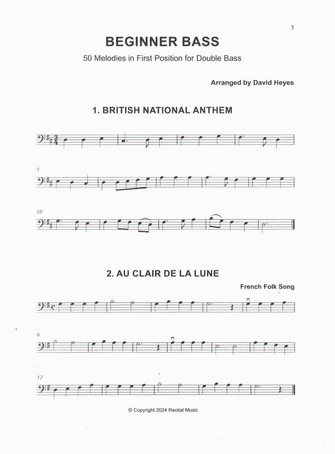 Beginner Bass: 50 Melodies in First Position for Double Bass (arr. by David Heyes)