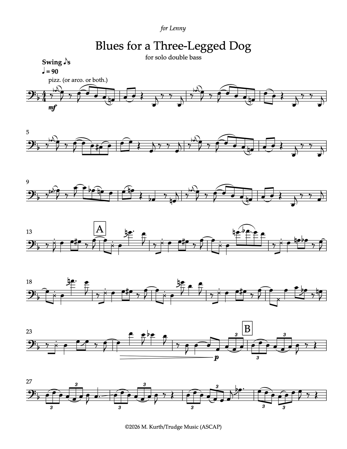 Michael Kurth: Blues for a Three-Legged Dog for solo double bass