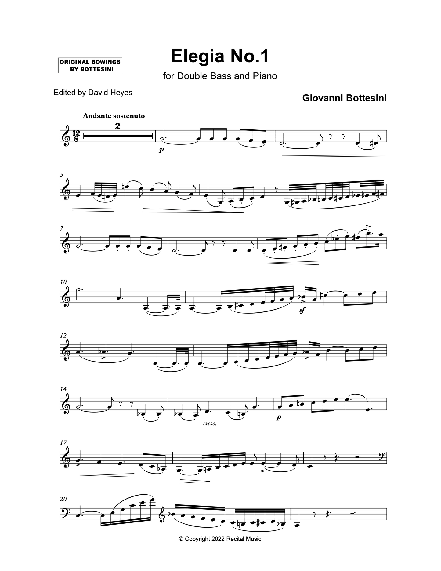 Giovanni Bottesini: Elegia No. 1 for double bass & guitar (arr. Heyes/Rippingale)
