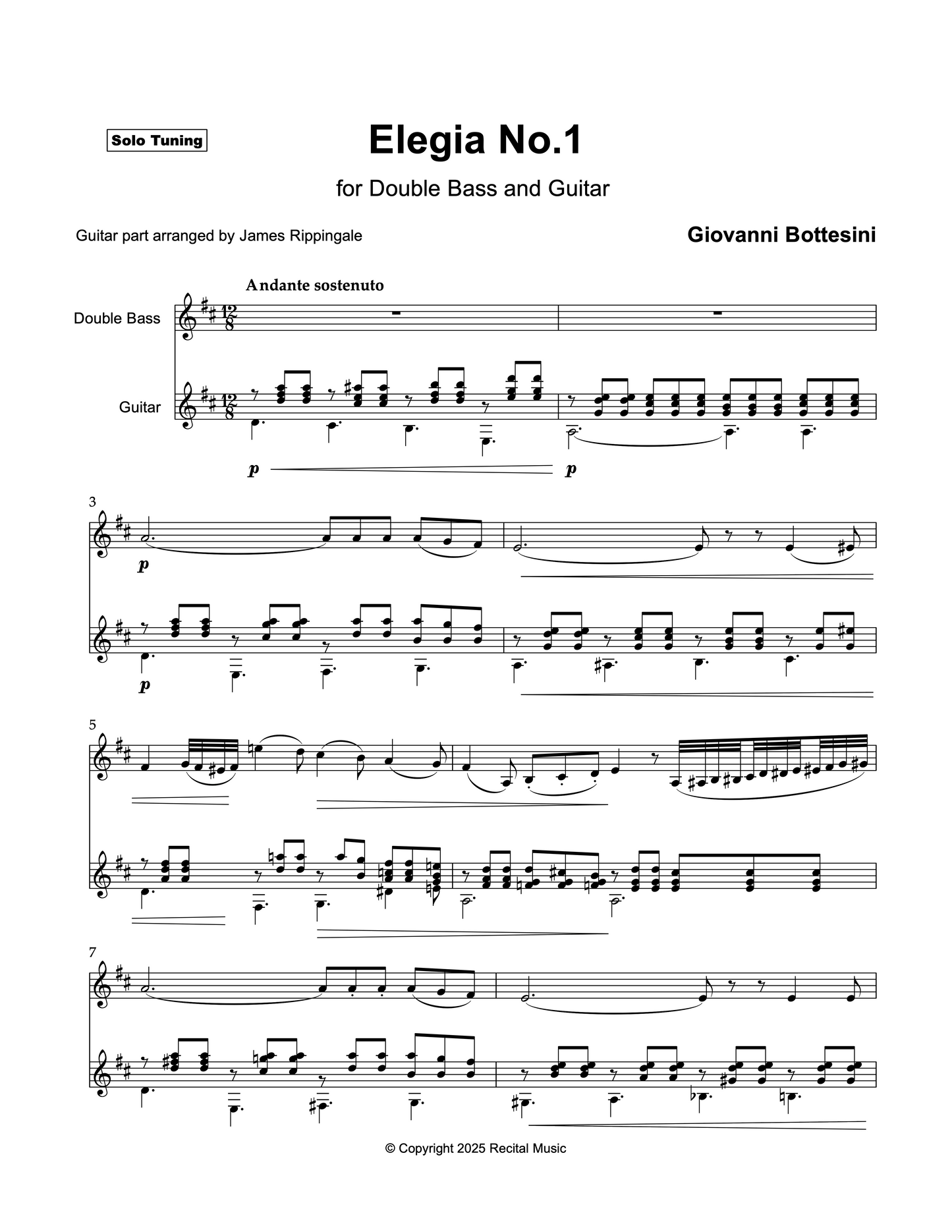 Giovanni Bottesini: Elegia No. 1 for double bass & guitar (arr. Heyes/Rippingale)