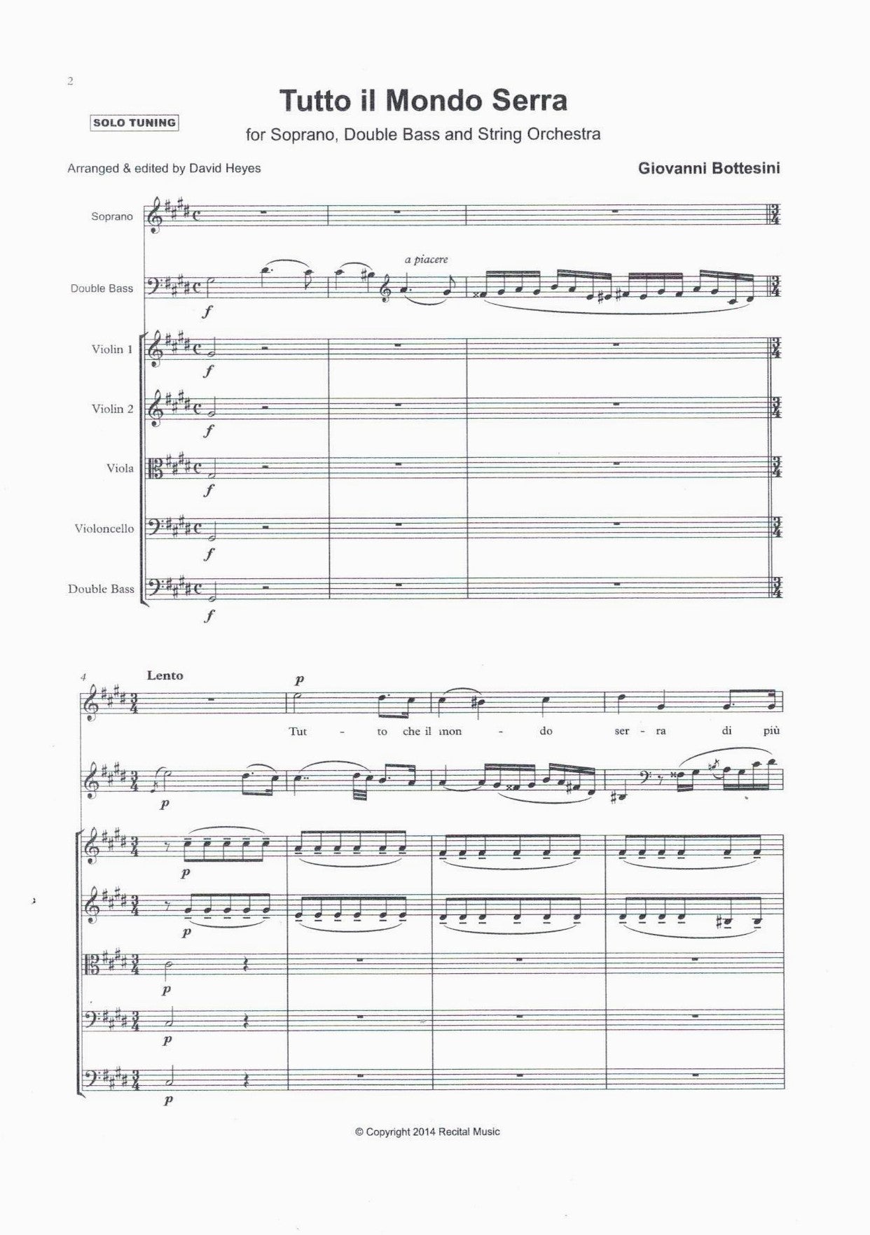 Bottesini: Tutto il Mondo Serra for soprano, double bass & string orchestra