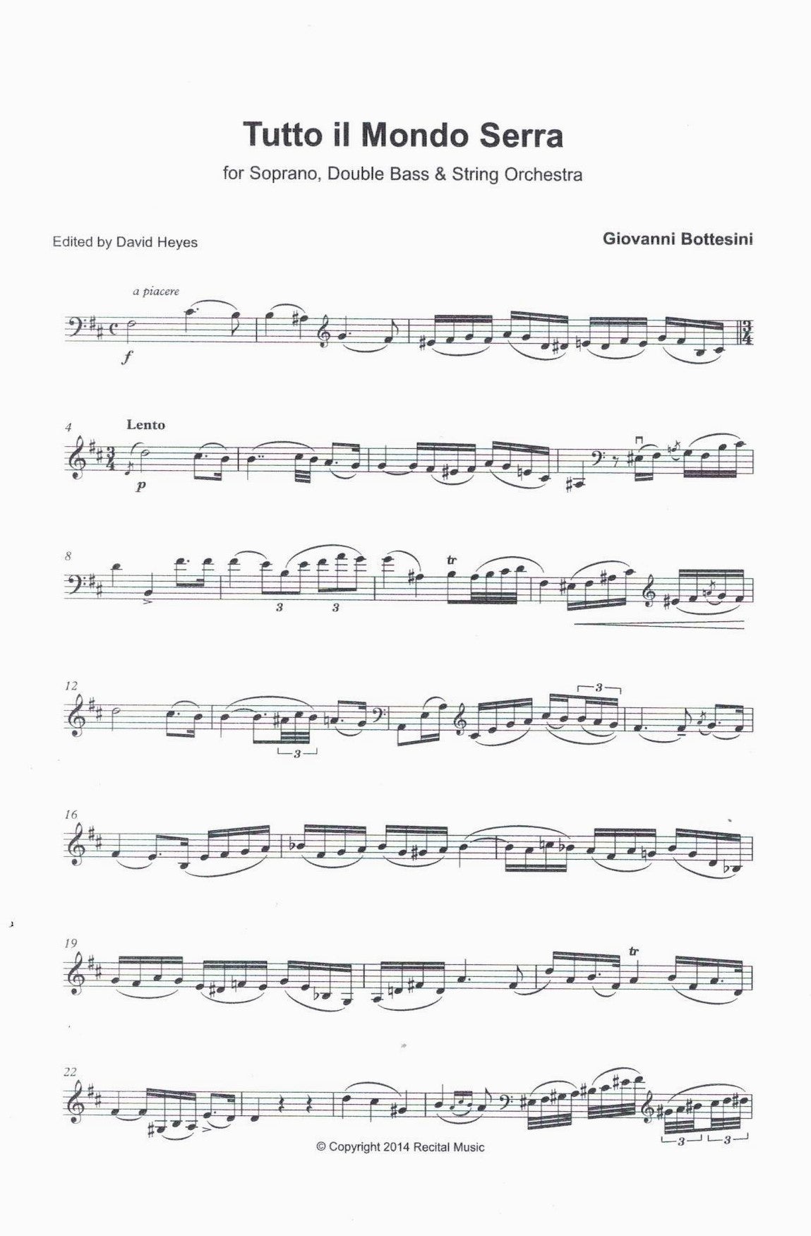 Bottesini: Tutto il Mondo Serra for soprano, double bass & string orchestra