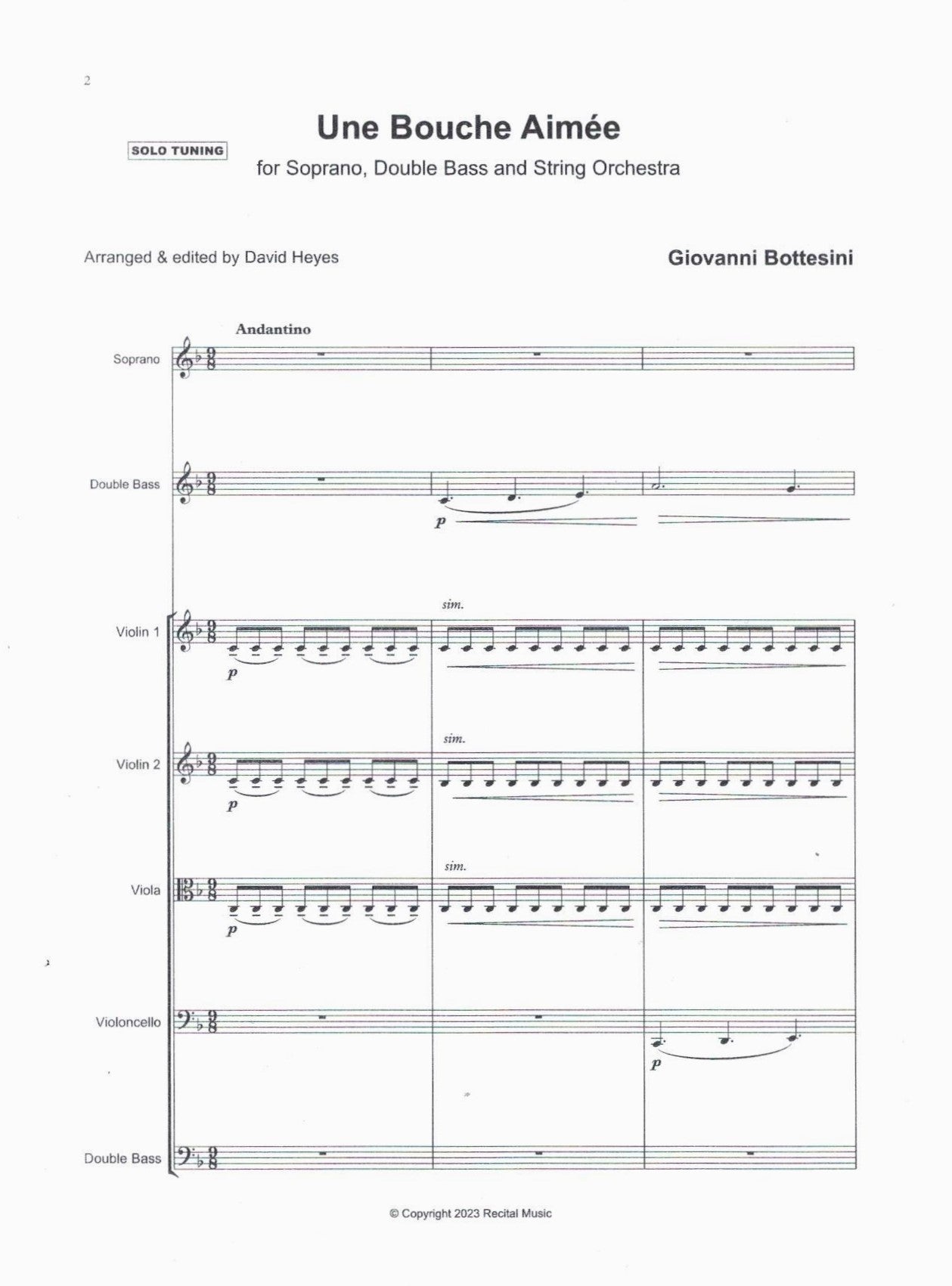 Bottesini: Une Bouche Aimée for soprano, double bass & string orchestra
