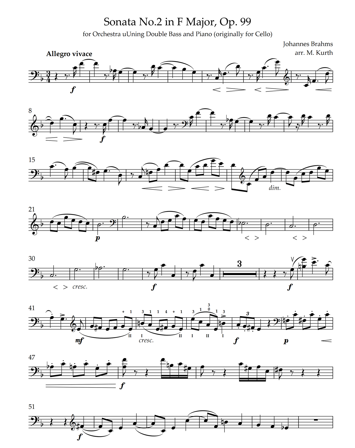 Brahms: Sonata No. 2 in F Major for double bass and piano, op. 99 (arr. Michael Kurth)