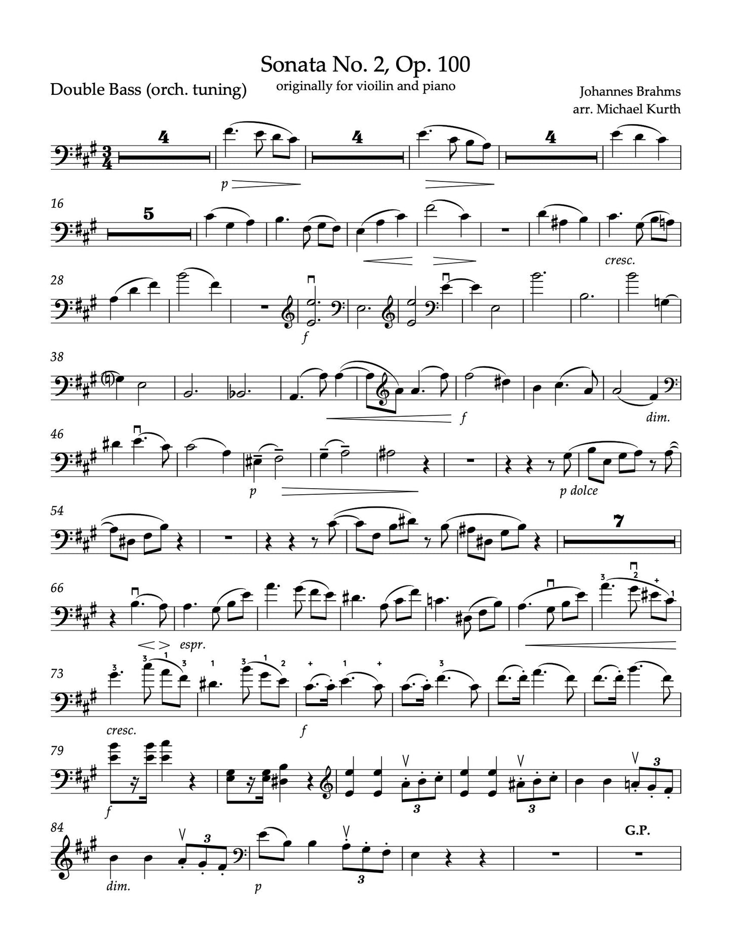 Brahms: Violin Sonata No. 2, Op. 100 in A Major for arr. for double bass and piano (Kurth)