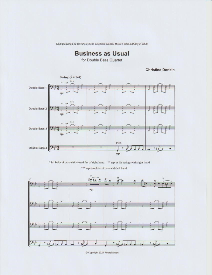 Christine Donkin: Business as Usual for double bass quartet