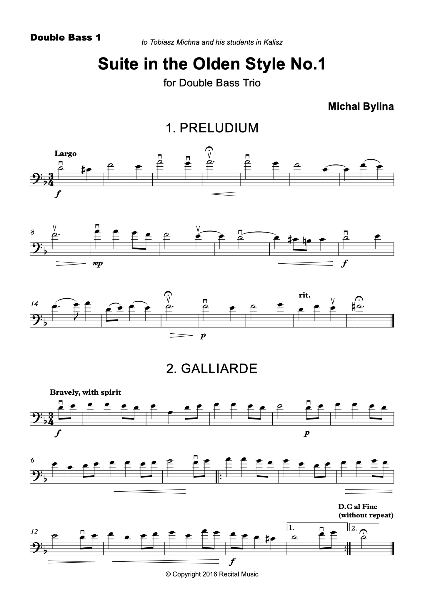 Michal Bylina: Suite in the Olden Style No.1 for double bass trio