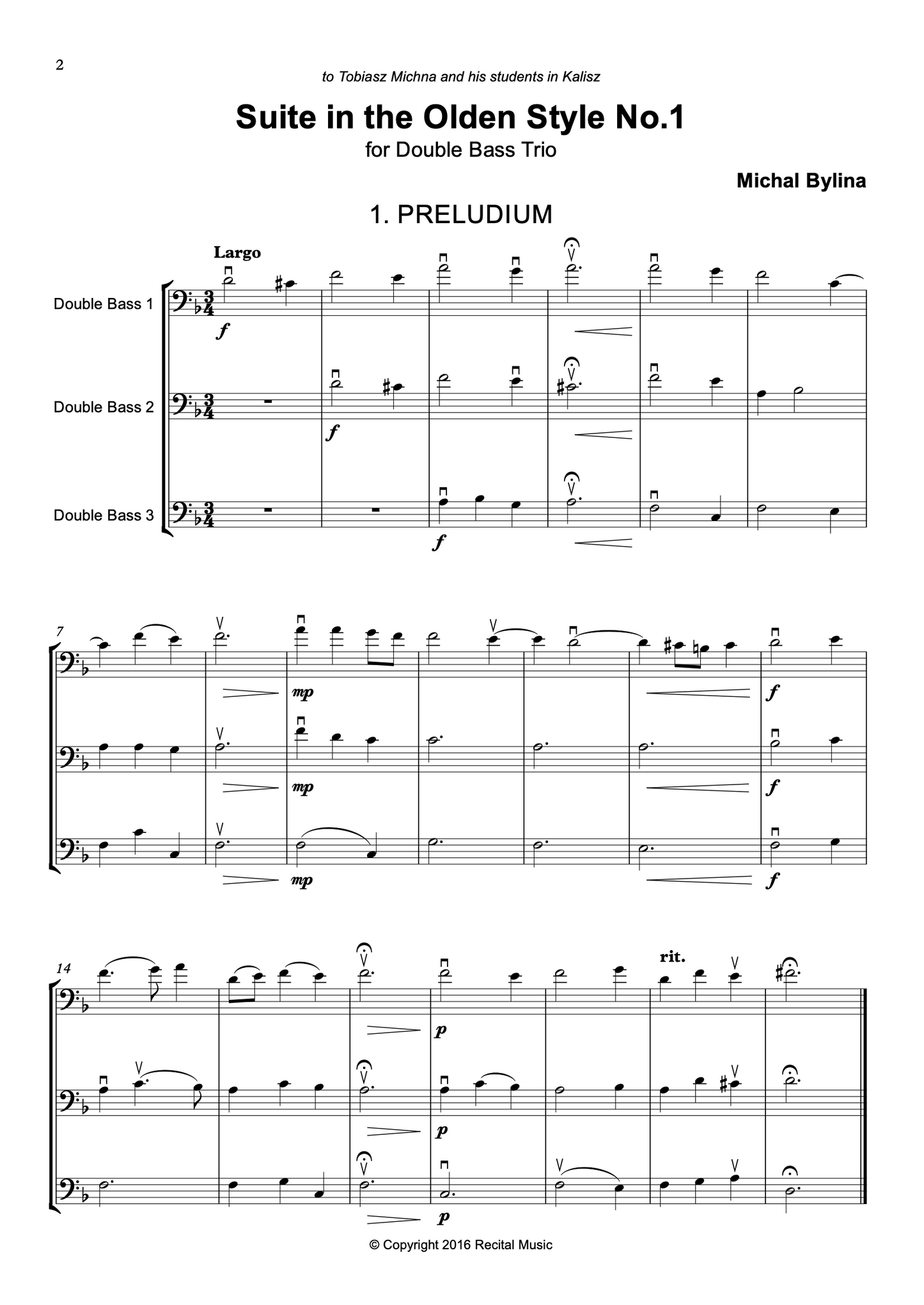 Michal Bylina: Suite in the Olden Style No.1 for double bass trio