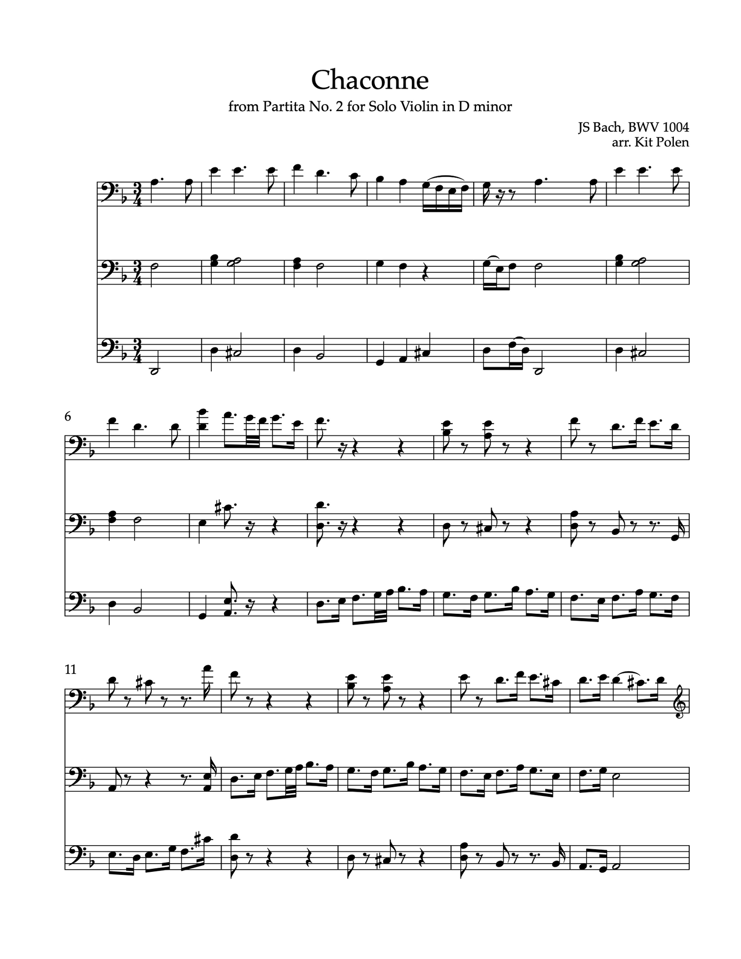 J.S. Bach: BWV 1004 - Chaconne Partita No. 2 in D Minor arranged for bass trio (Kit Polen)