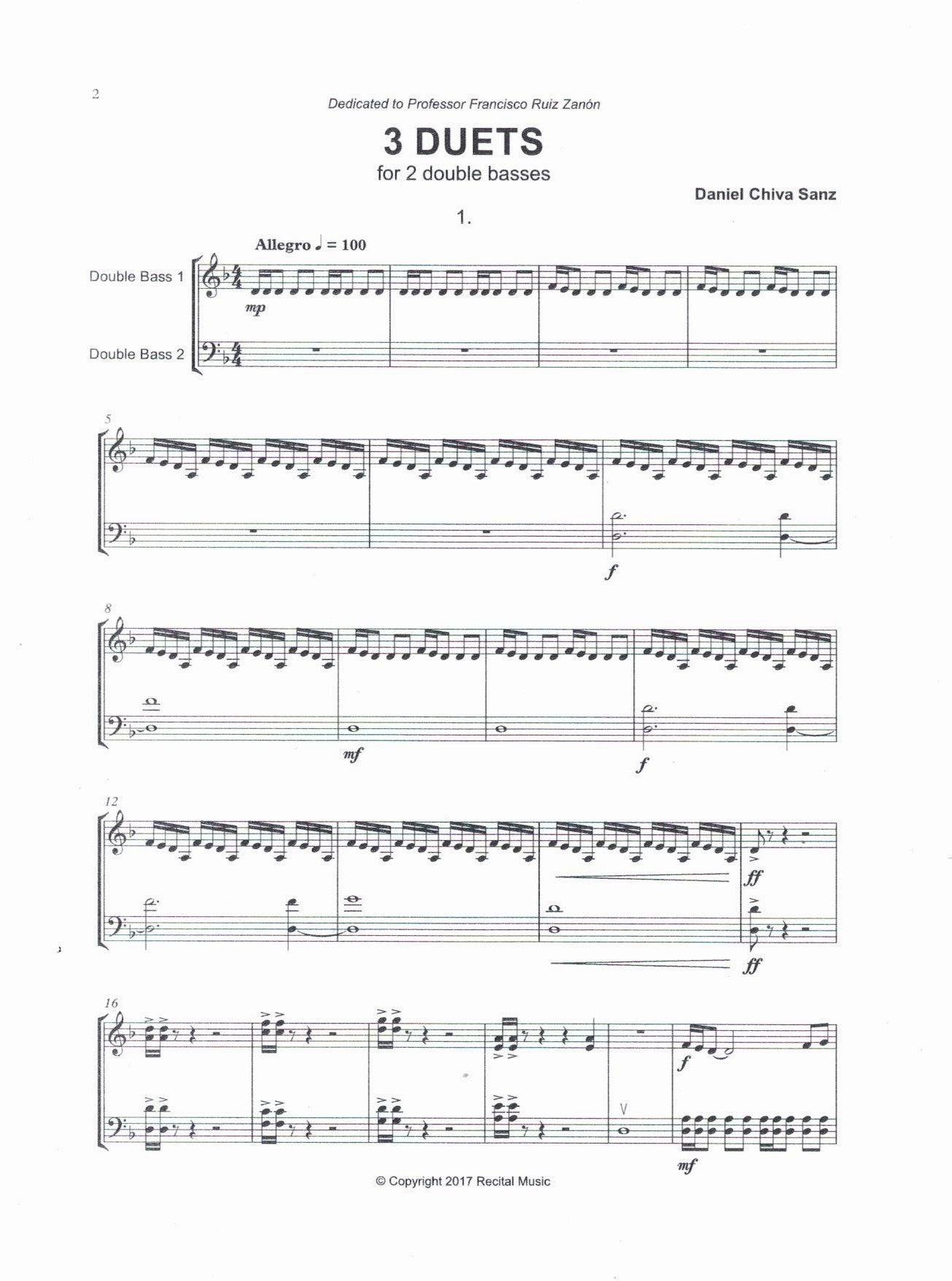 Daniel Chiva Sanz: 3 Duets for 2 Double Basses