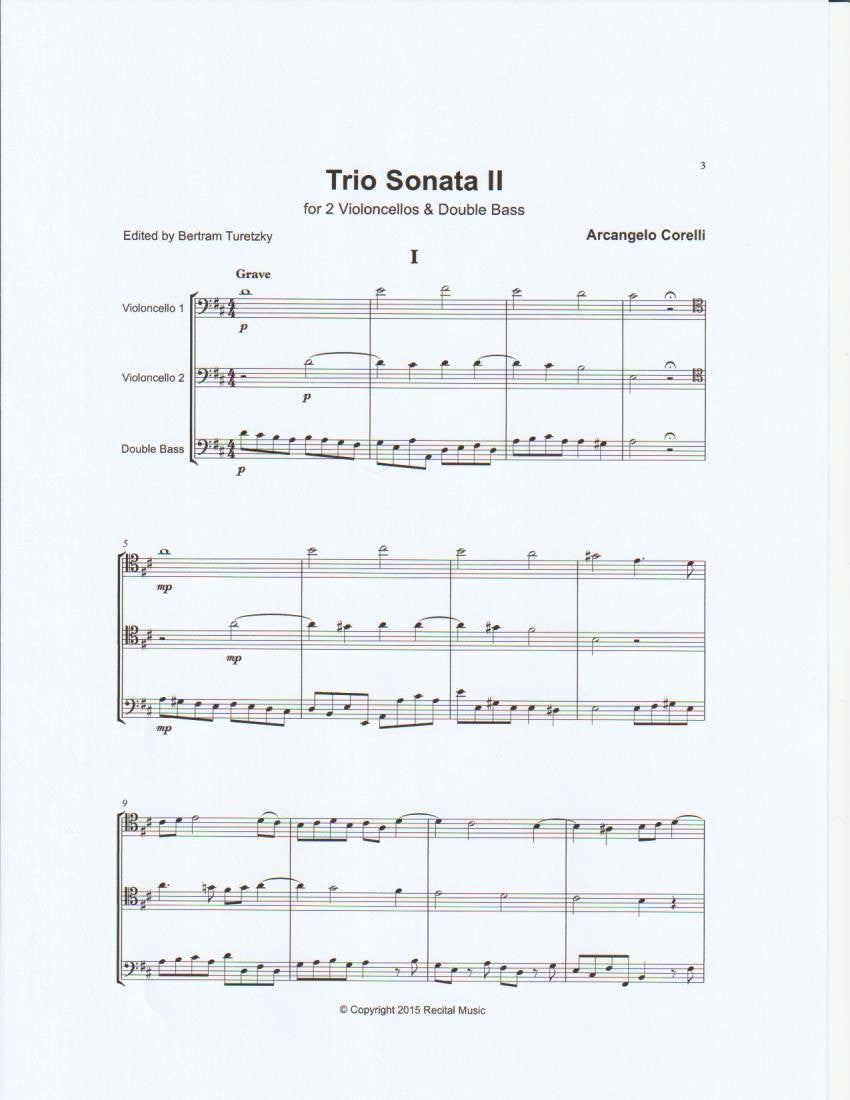 A. Corelli: Trio II for 2 violoncellos & double bass (ed. Bertram Turetzky)