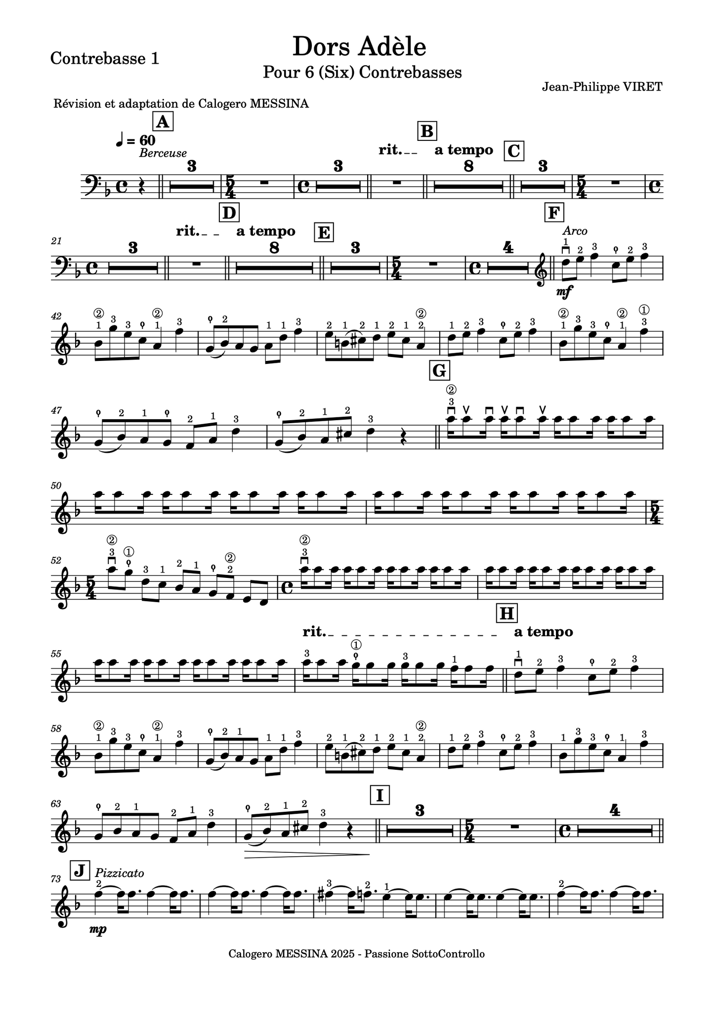 Viret: Dors Adele for double bass sextet (rev. Messina)