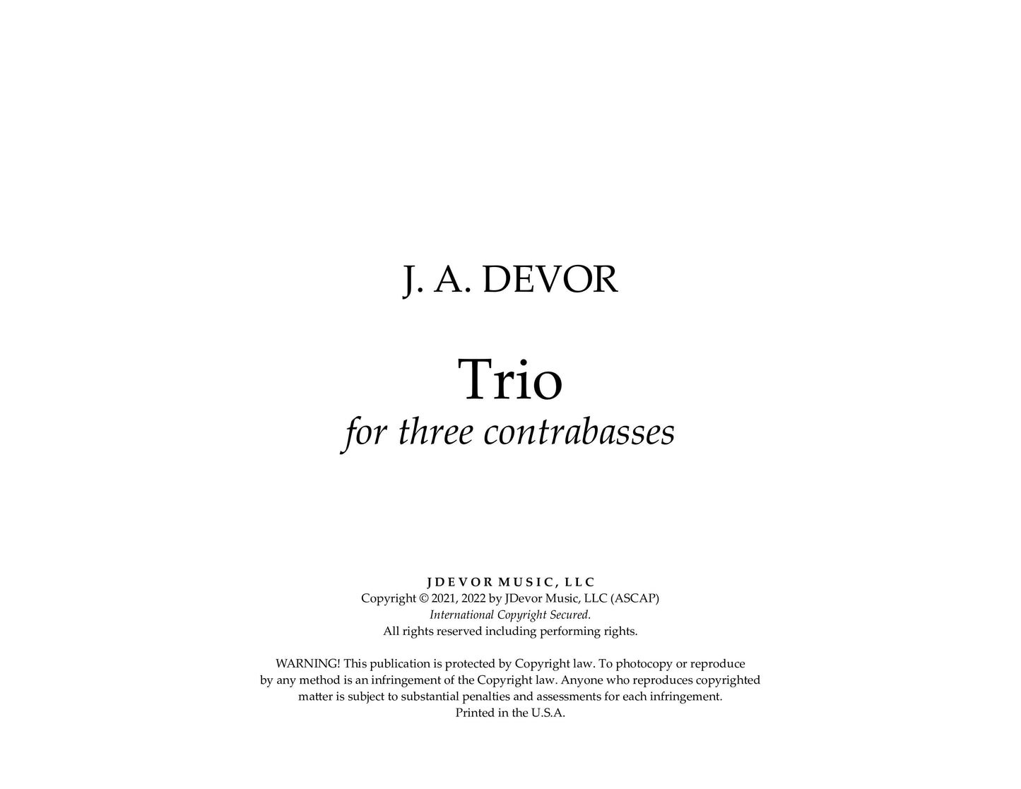 J. A. Devor: Trio for Three Contrabasses