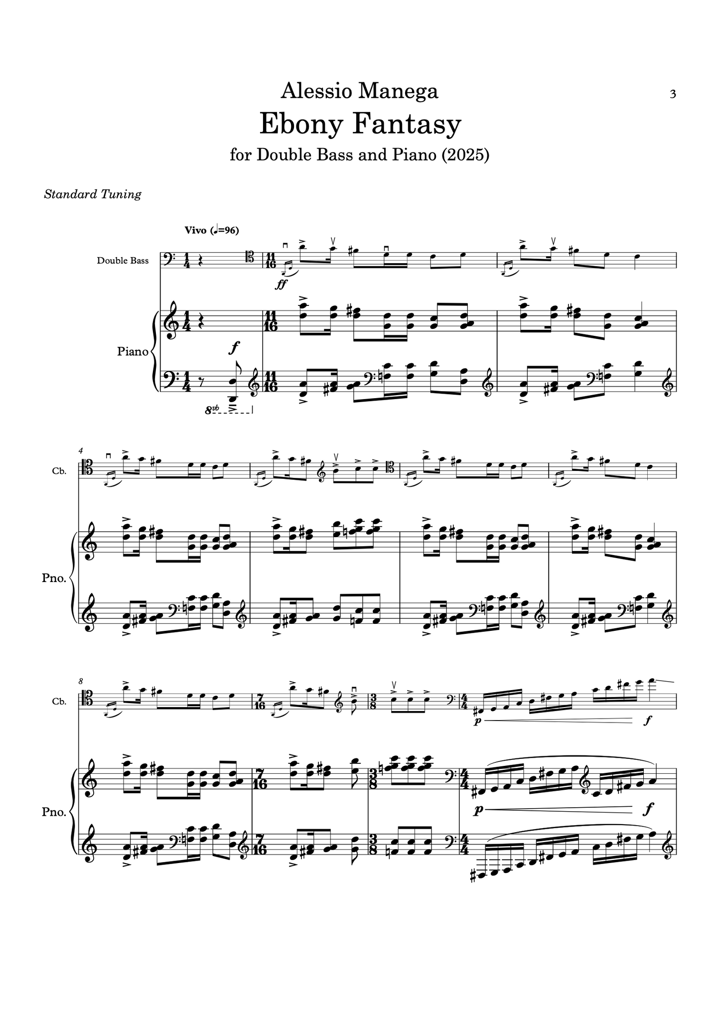 Alessio Manega: Ebony Fantasy for double bass and piano