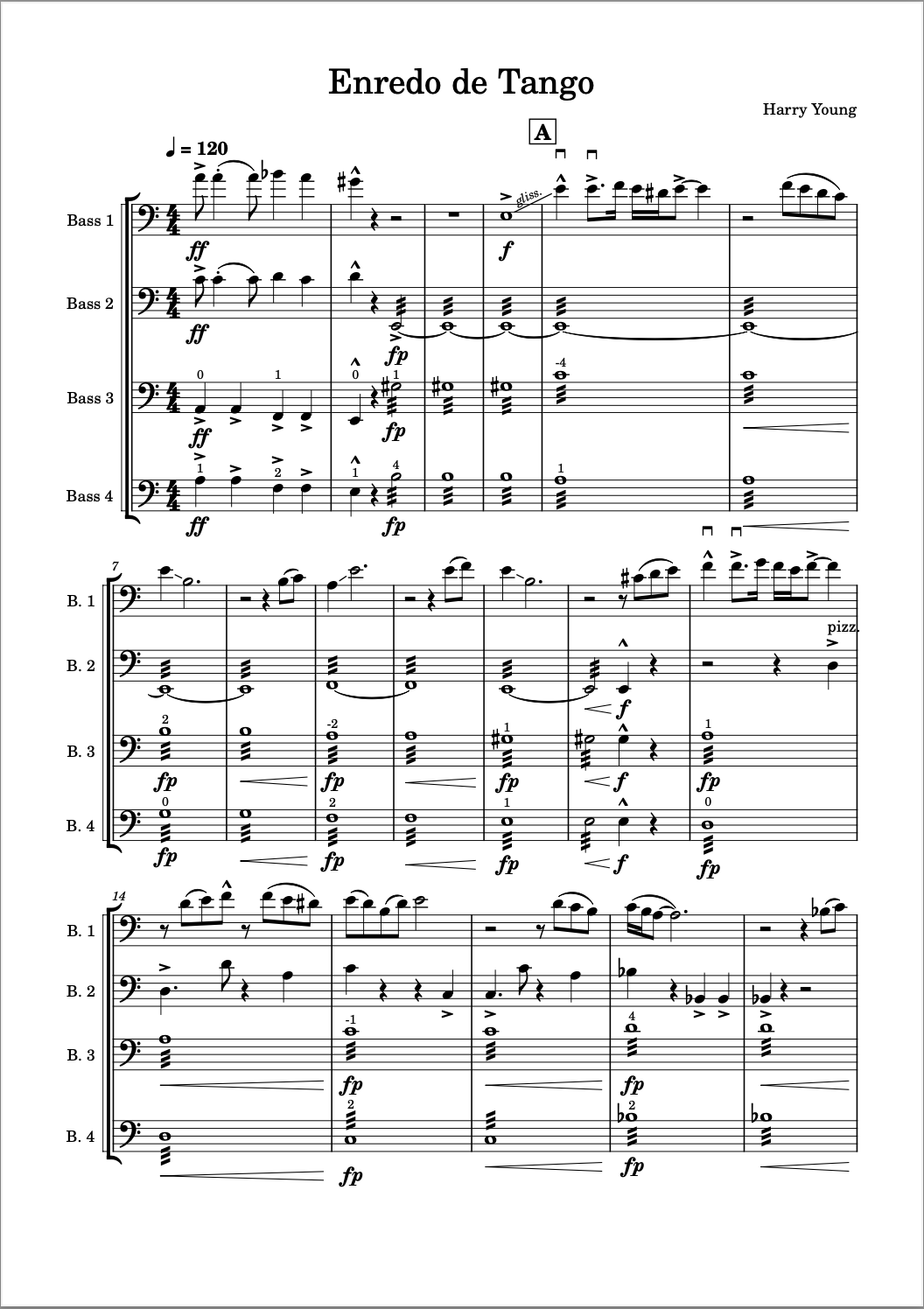 Harry Young: Enredo de Tango for Large Double Bass Ensemble