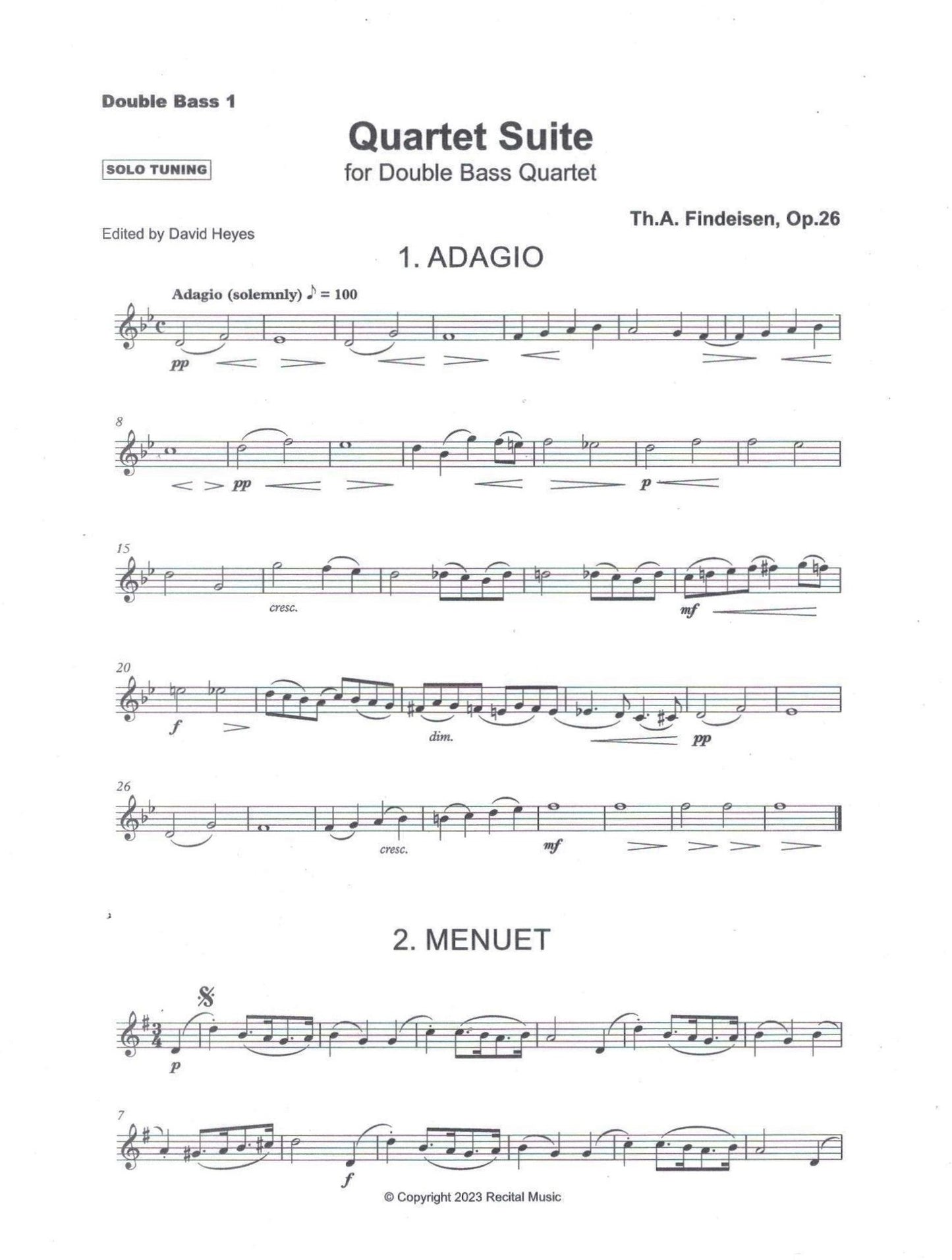 Th.A. Findeisen: Quartet Suite Op.26 for double bass quartet (ed. by David Heyes)