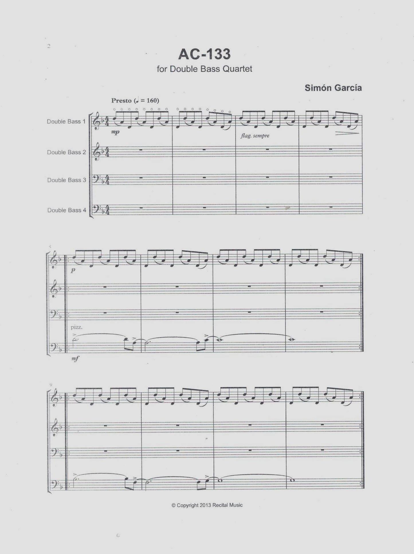 Simón García: AC-133 for double bass quartet