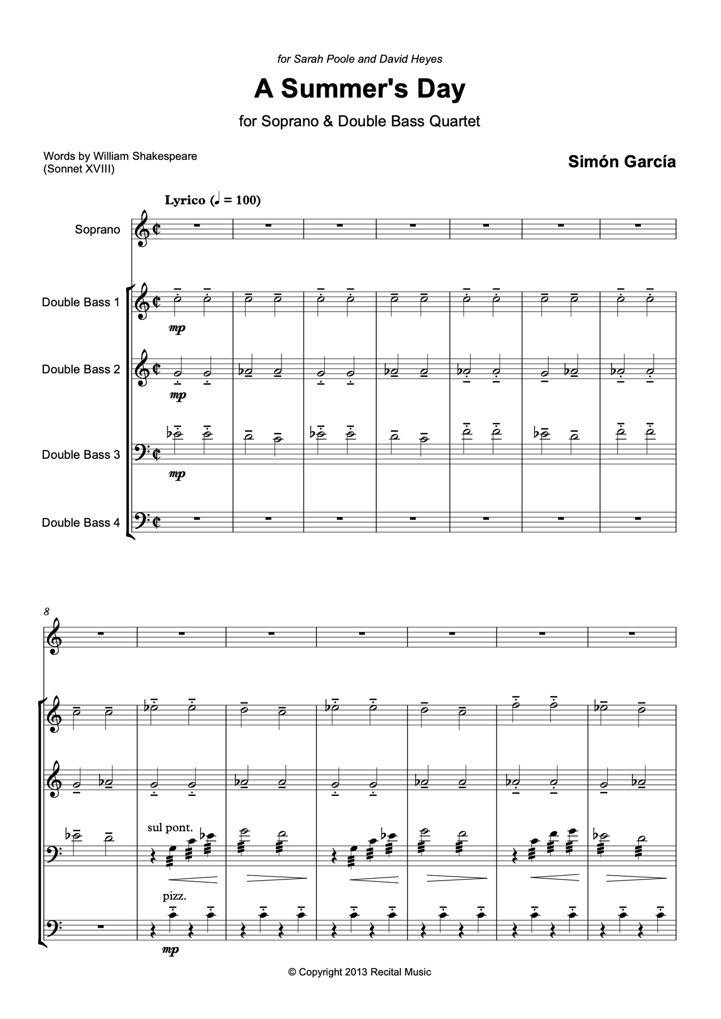 Simón García: A Summer's Day for Soprano & Double Bass Quartet