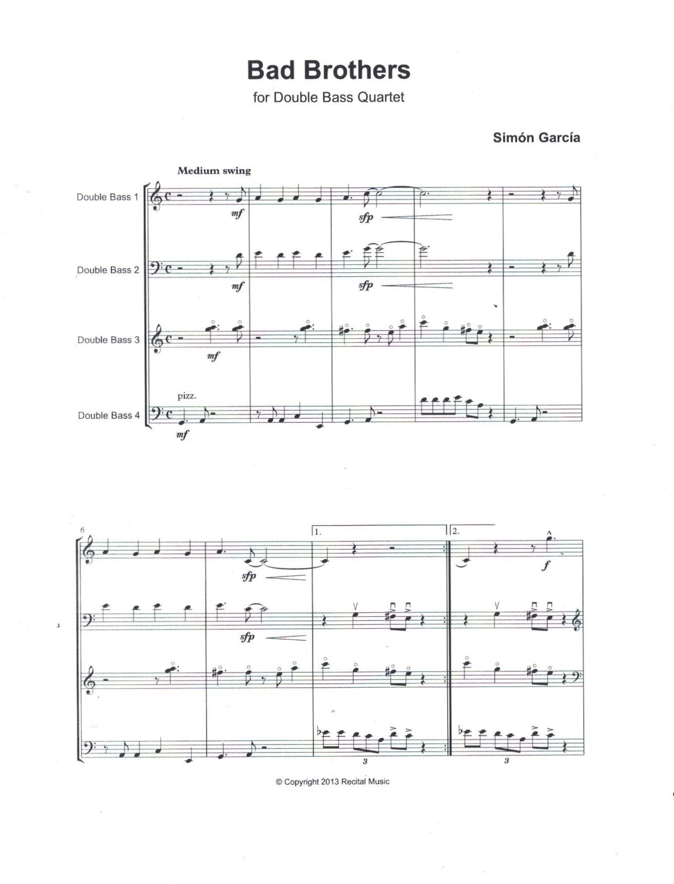 Simón García: Bad Brothers for double bass quartet