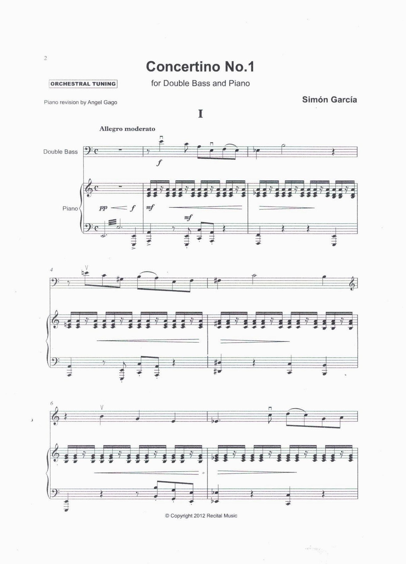 Simón García: Concertino No. 1 for double bass & piano