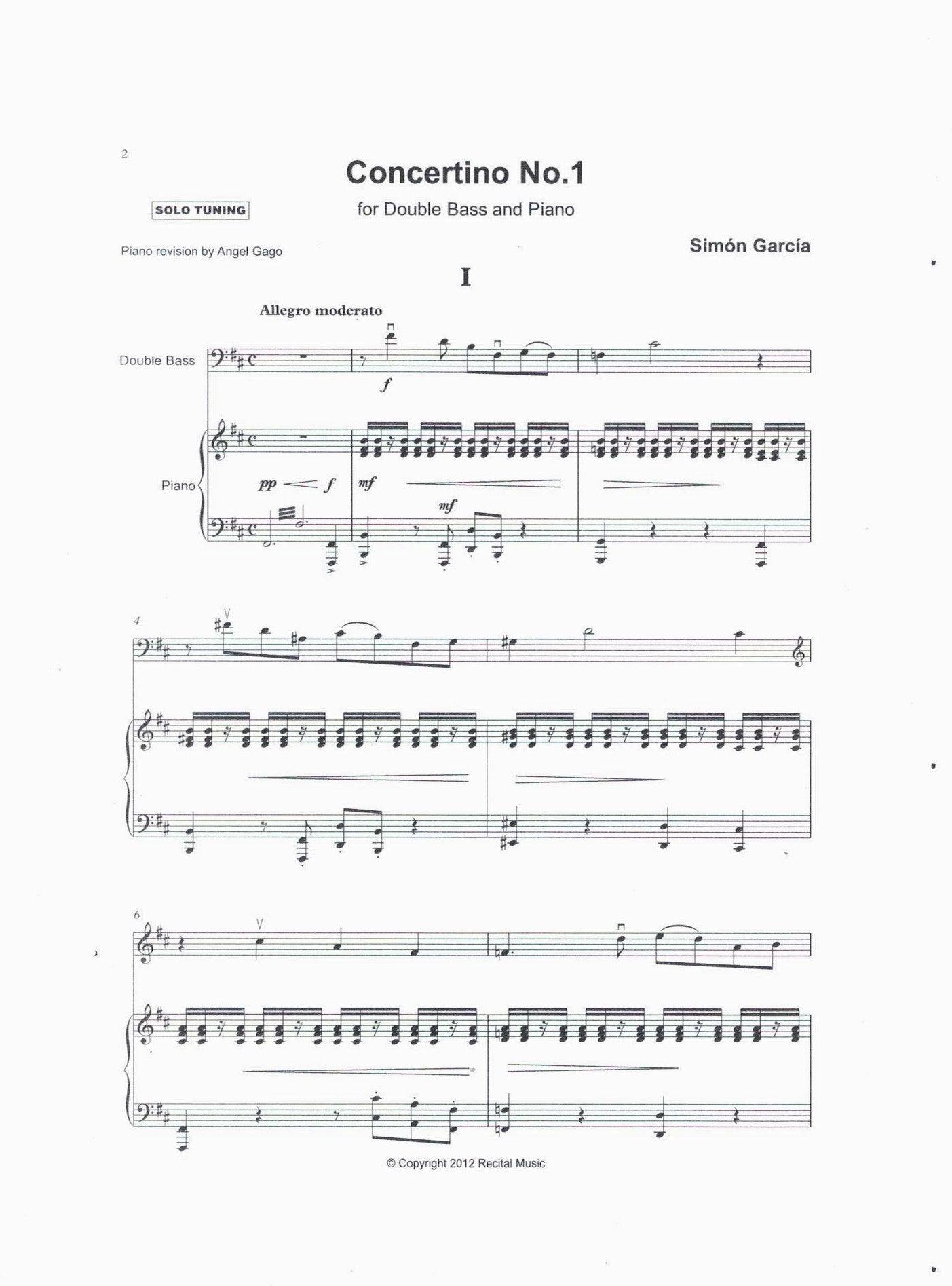 Simón García: Concertino No. 1 for double bass & piano