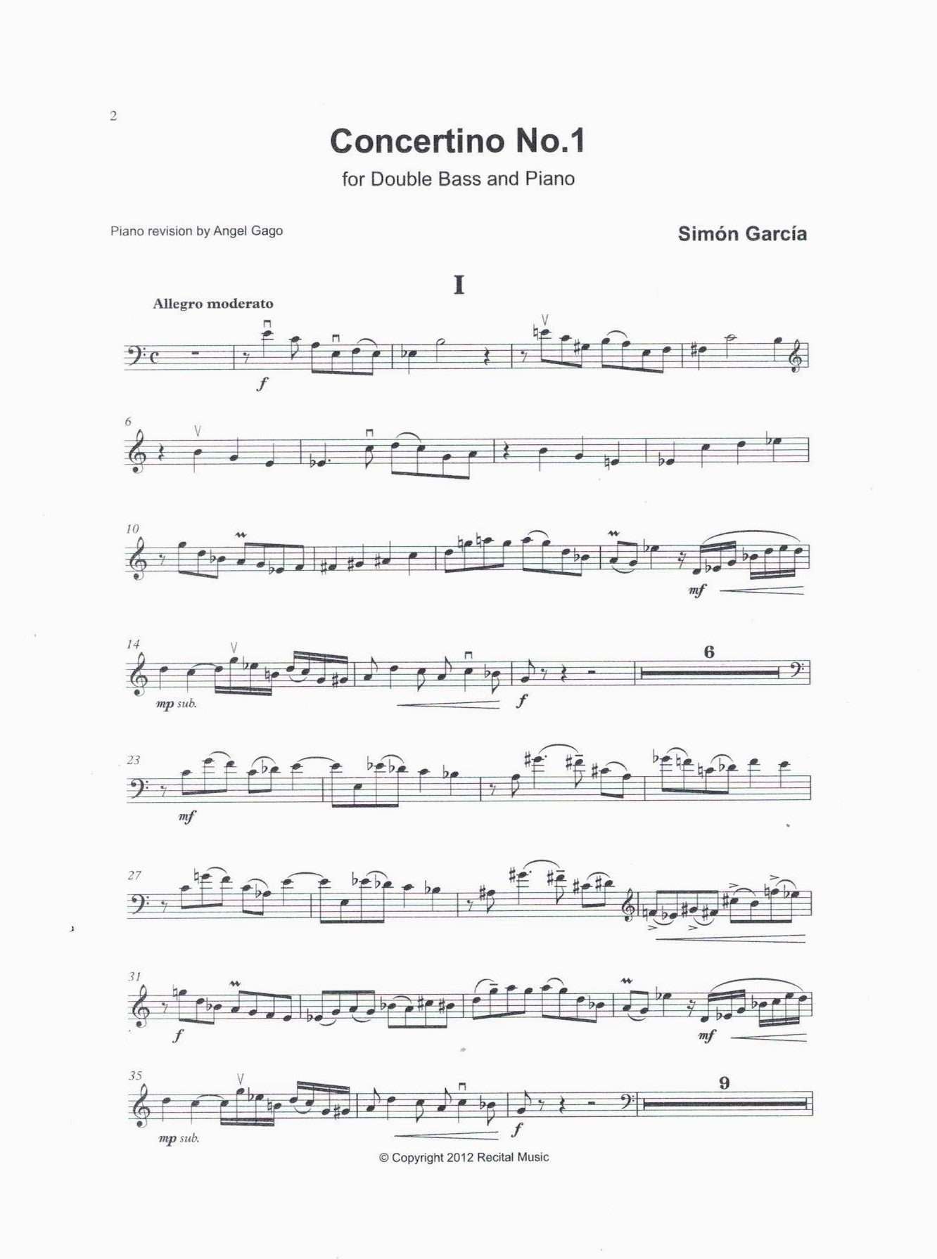 Simón García: Concertino No. 1 for double bass & piano