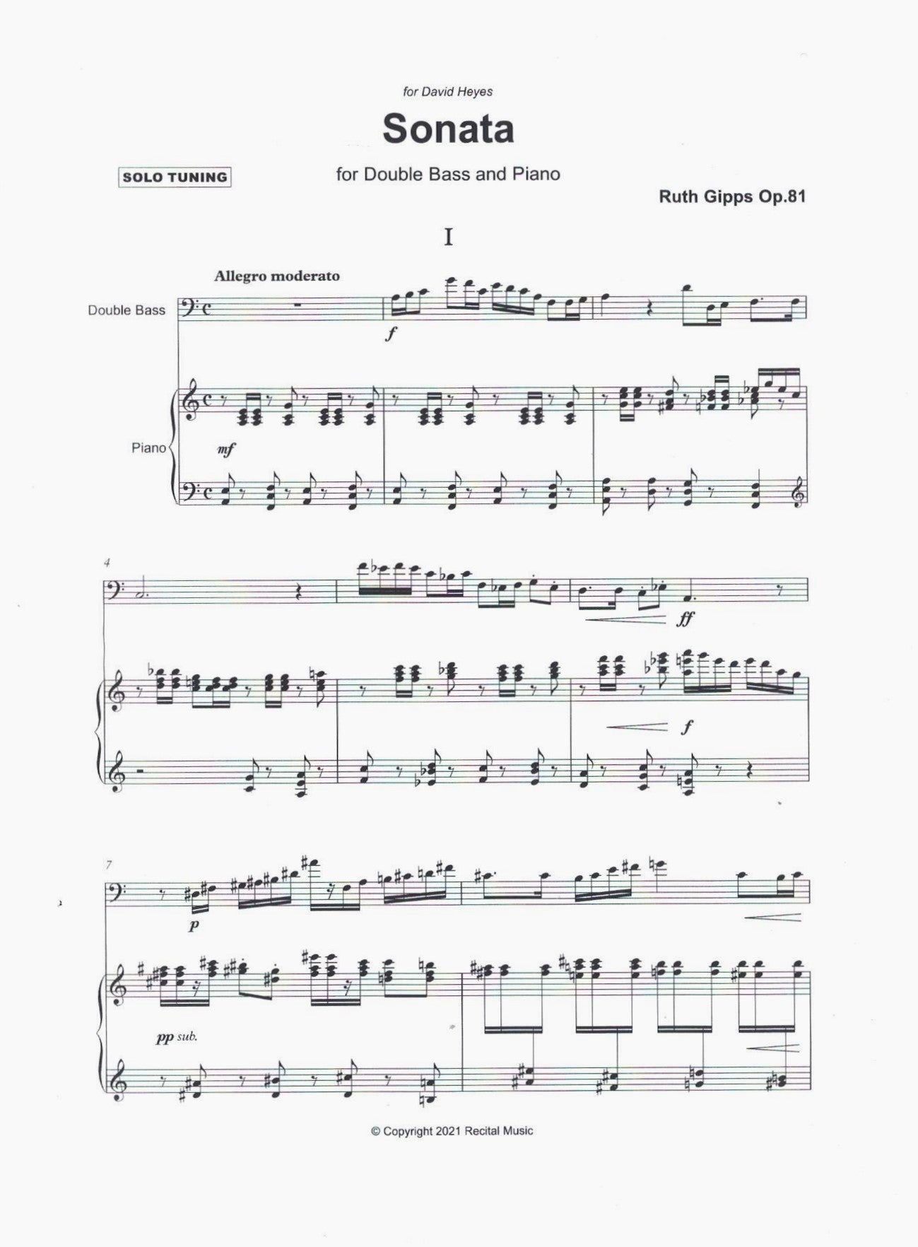 Ruth Gipps: Op. 81, Sonata for double bass & piano