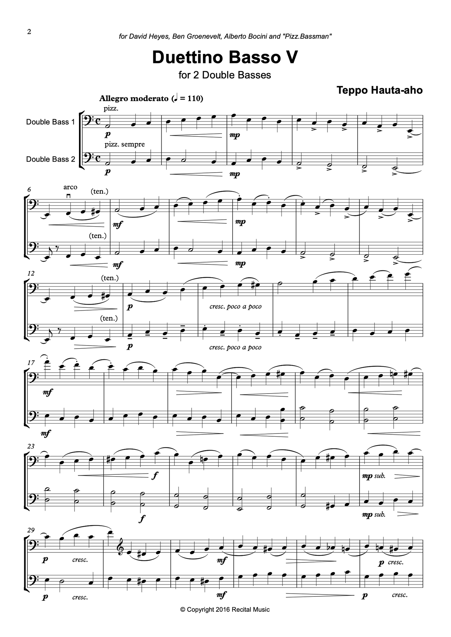 Teppo Hauta-aho: Finnish Duets for 2 double basses