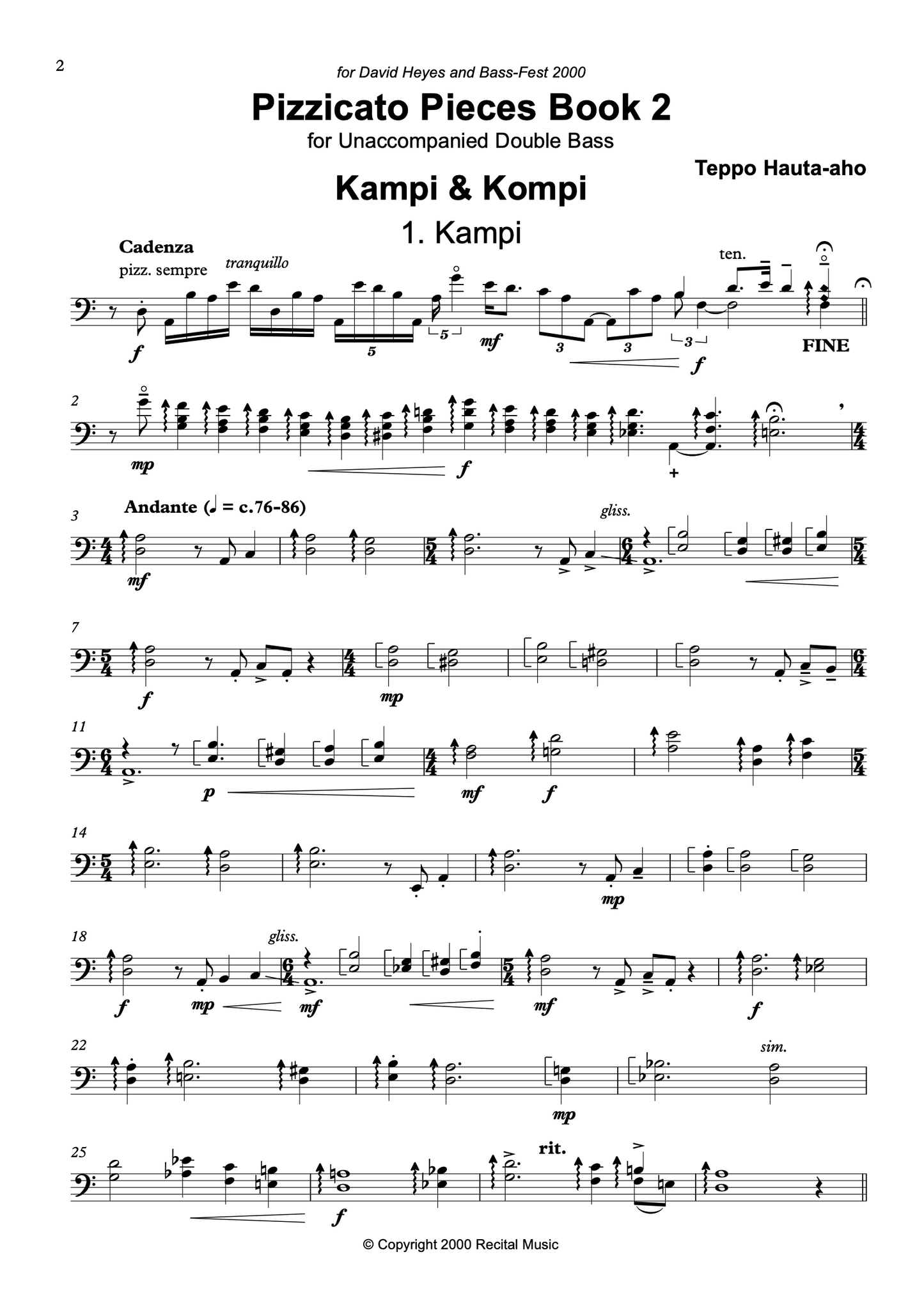 Teppo Hauta-aho: Pizzicato Pieces Book 2 for unaccompanied double bass