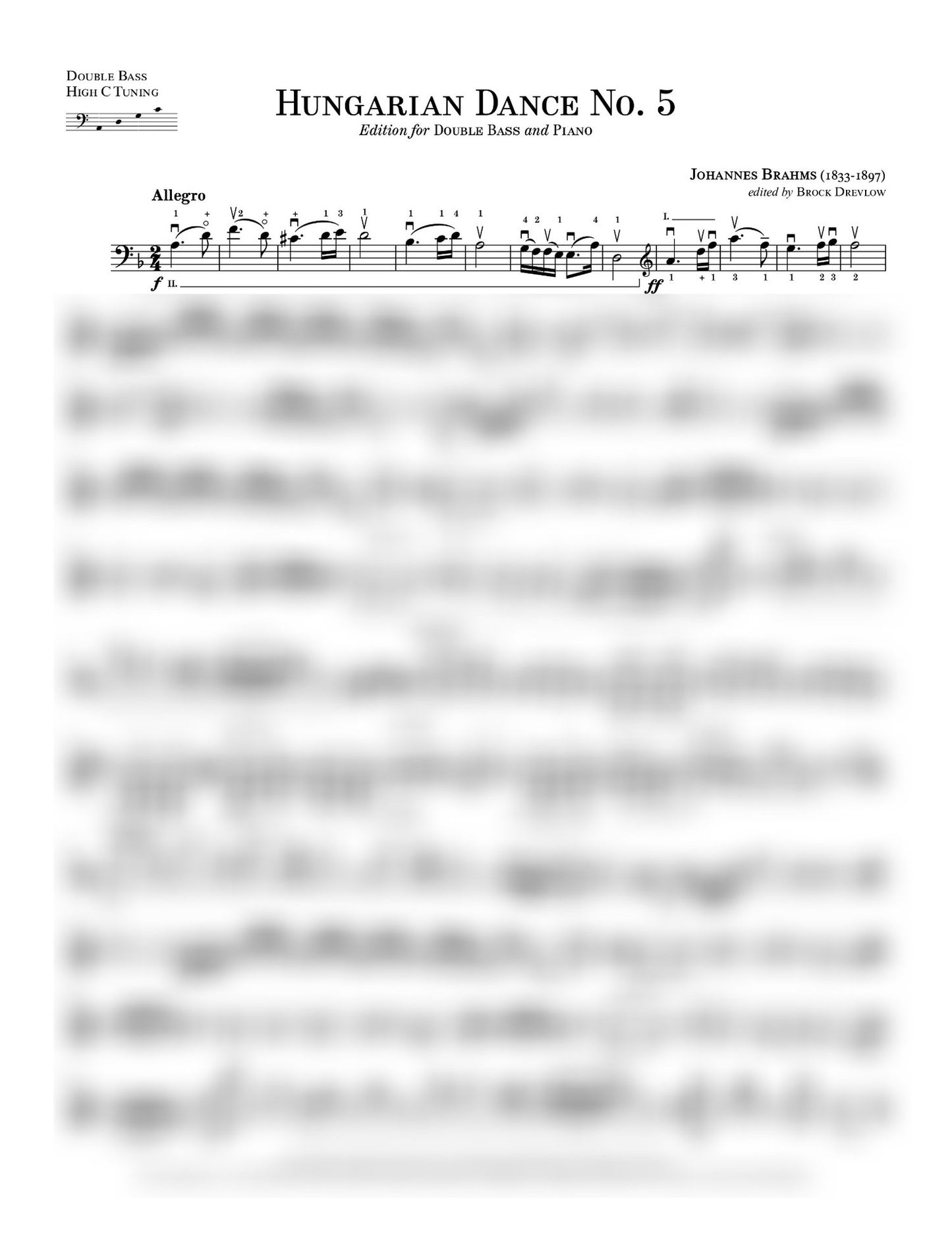 Brahms: Hungarian Dance No. 5 for double bass and piano (ed. Brock Drevlow)