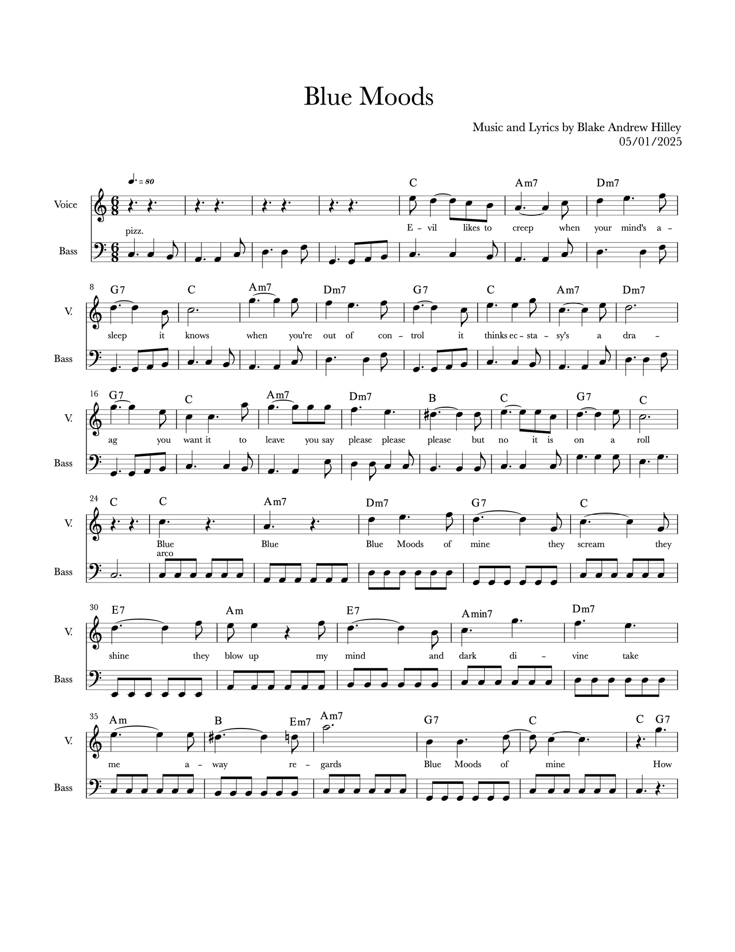 Blake Hilley: Blue Moods for double bass, voice, and guitar
