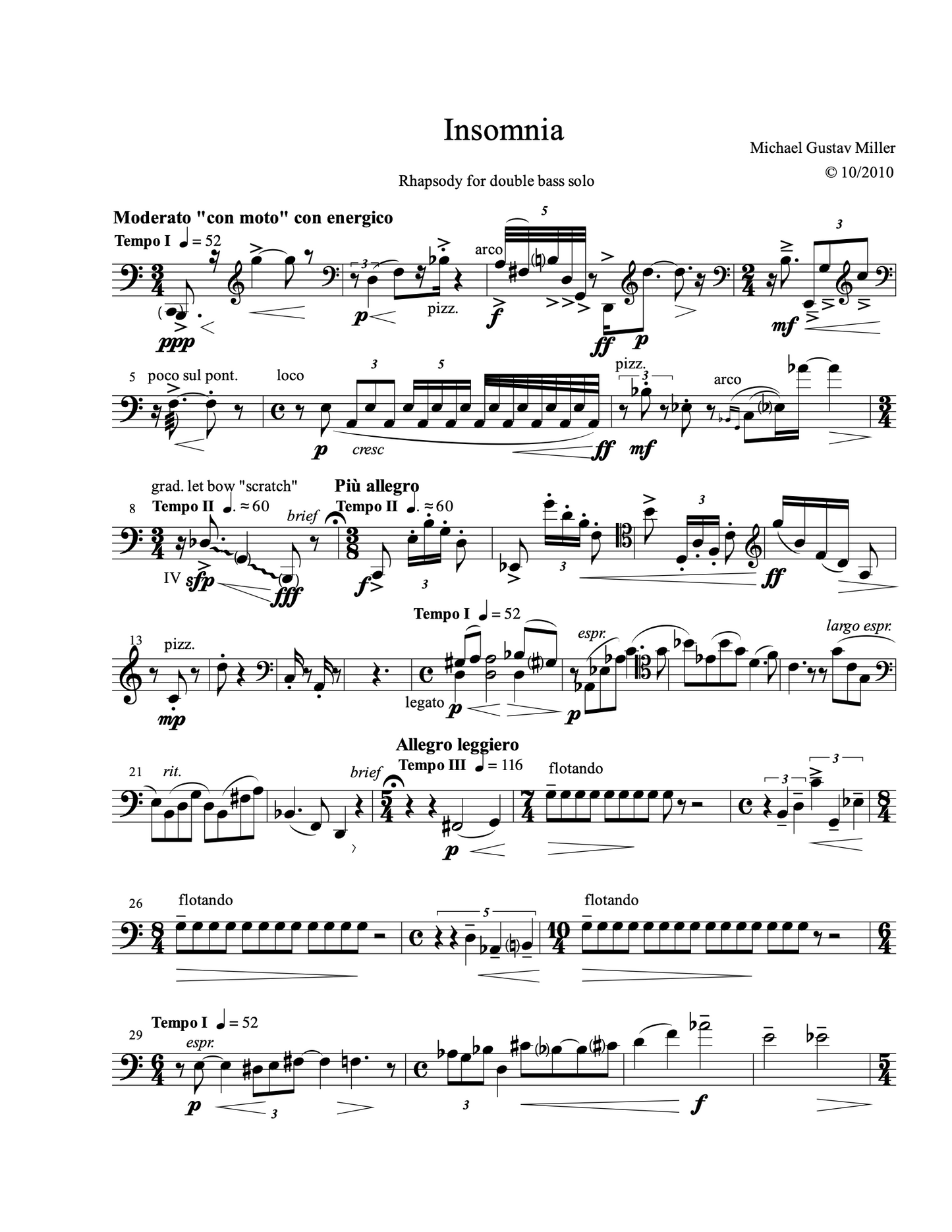 Michael G. Miller: 'Insomnia' for solo double bass