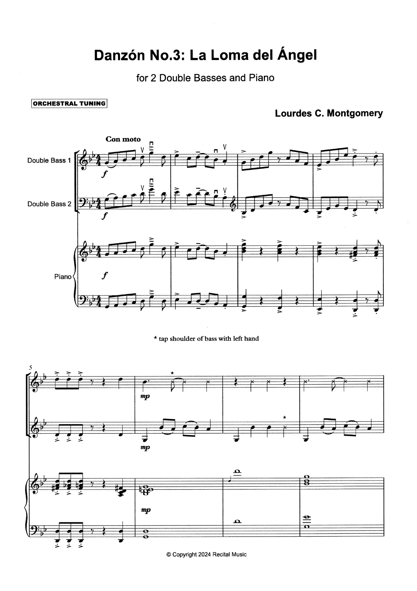 Lourdes Montgomery: Danzón No.3 La Loma del Ángel for 2 double basses & piano