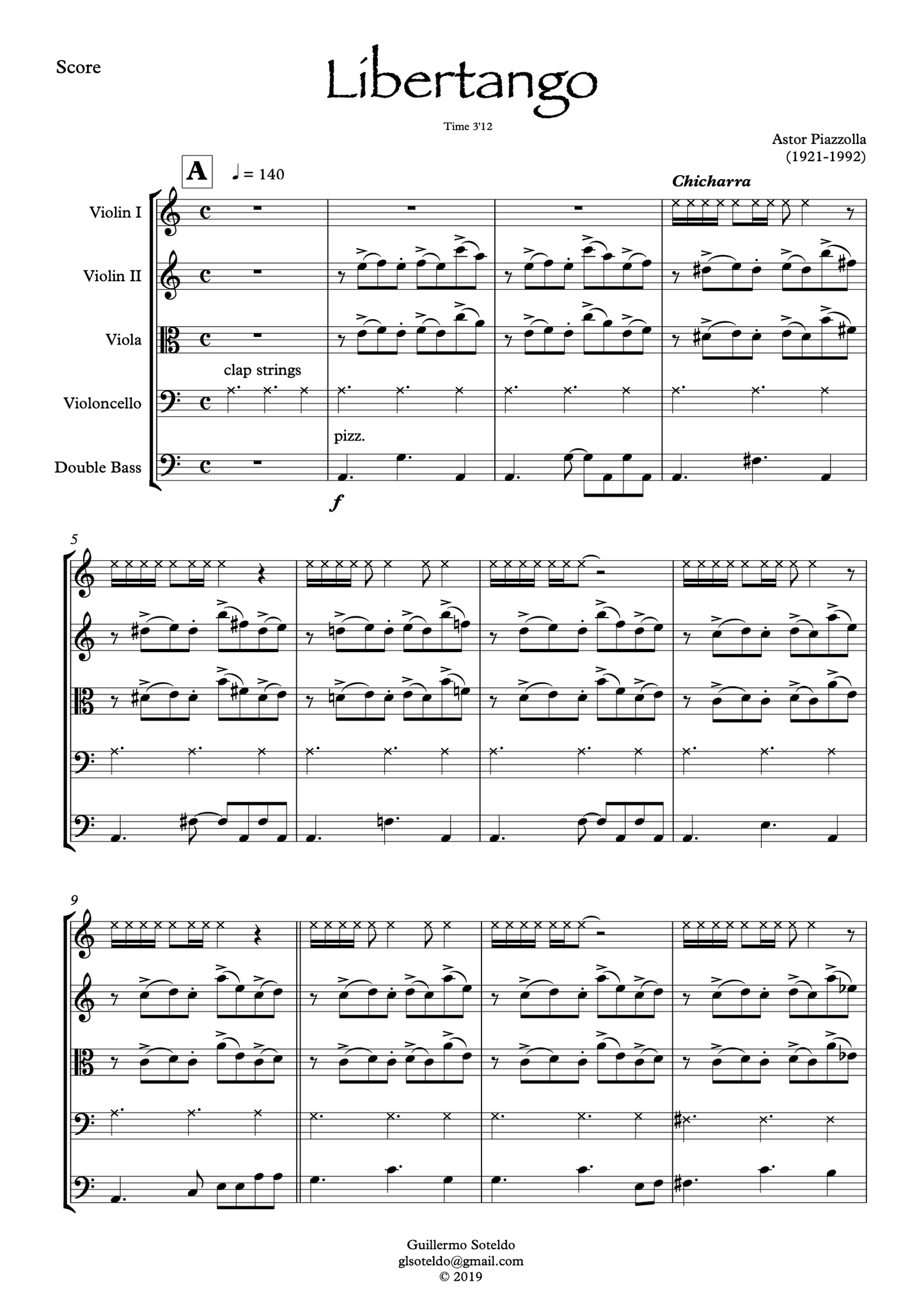 Piazzolla: Libertango for String Quintet (arr. Soteldo)