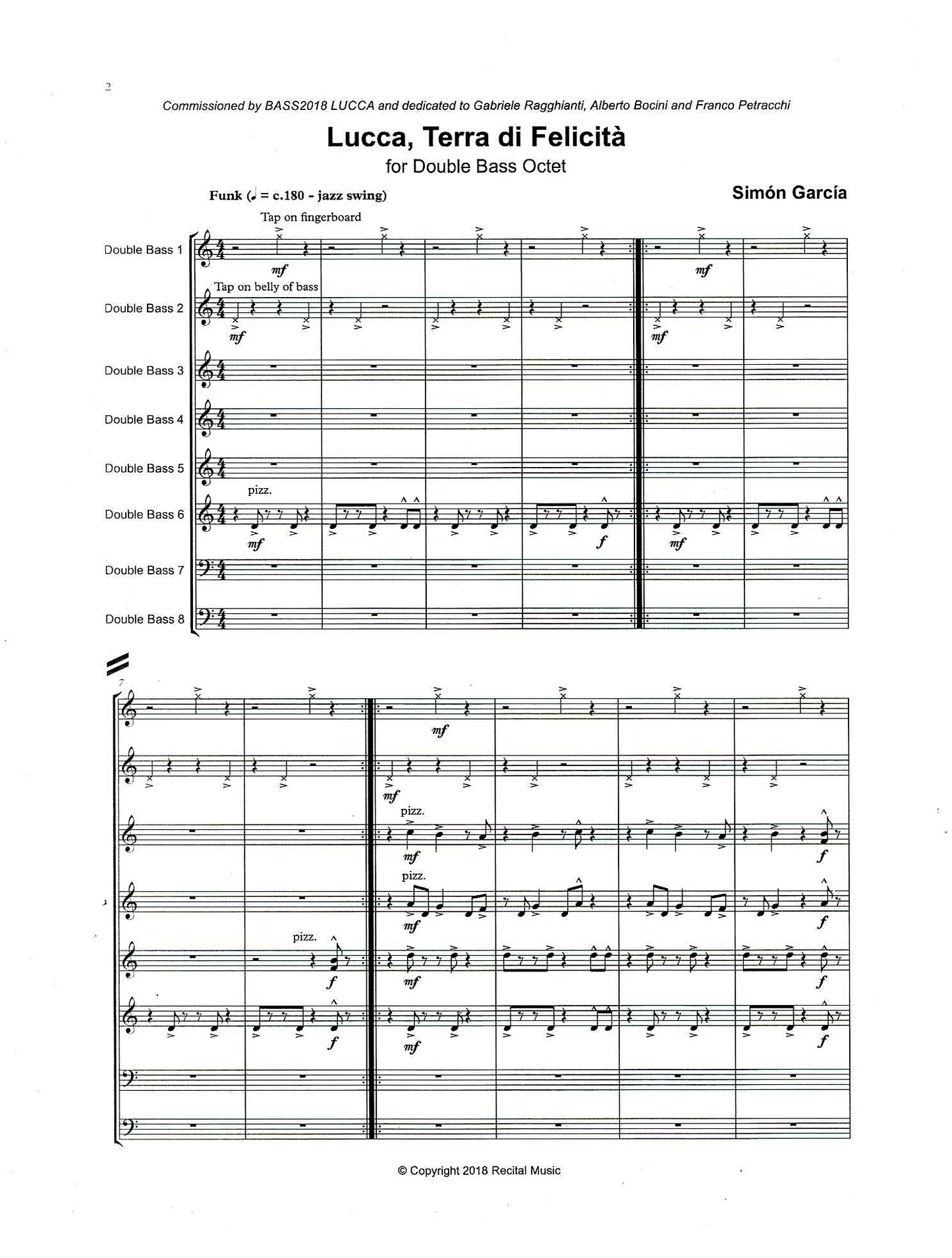 Simón García: Lucca, Terra di Felicitá for double bass octet