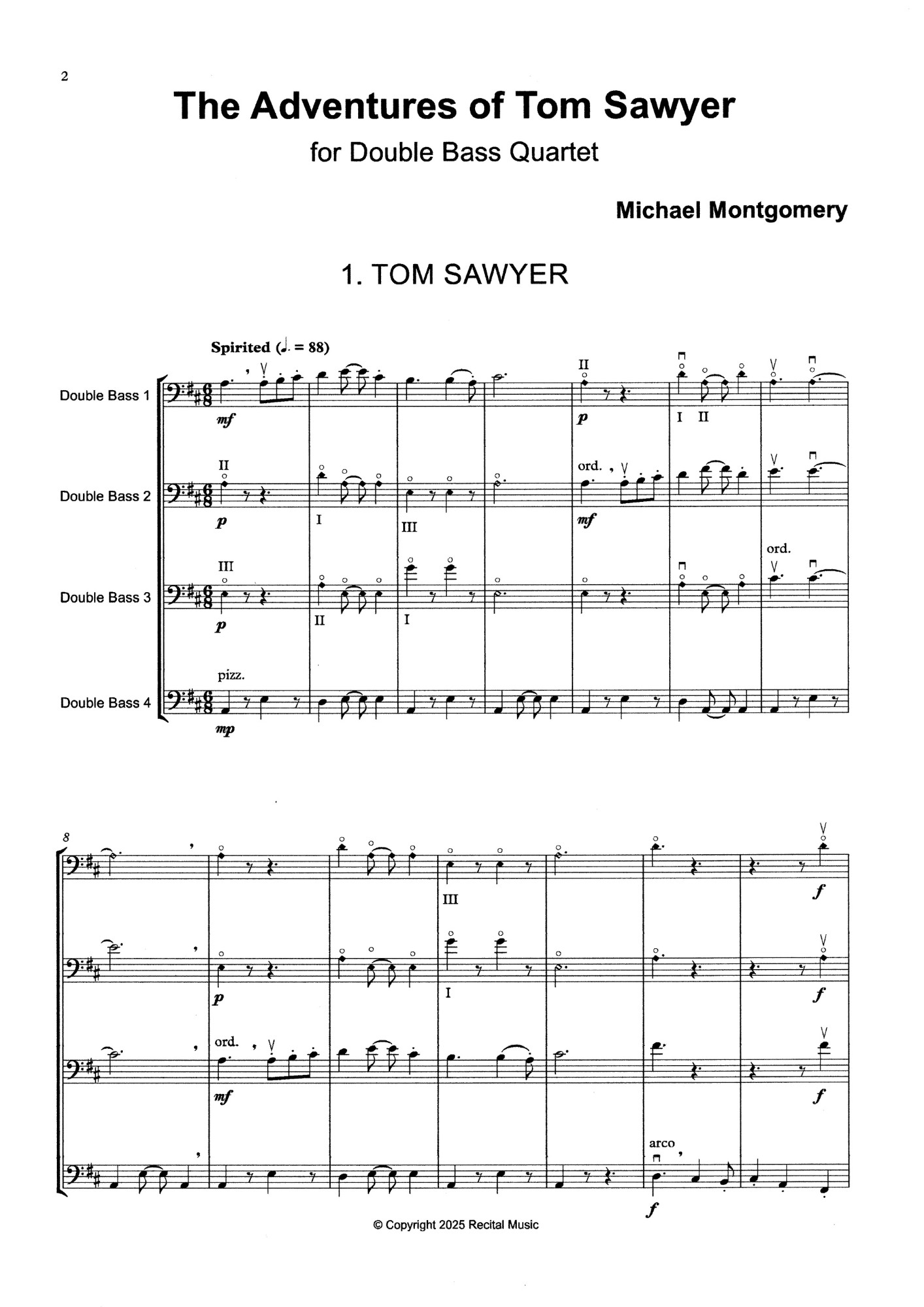 Michael Montgomery: The Adventures of Tom Sawyer for double bass quartet
