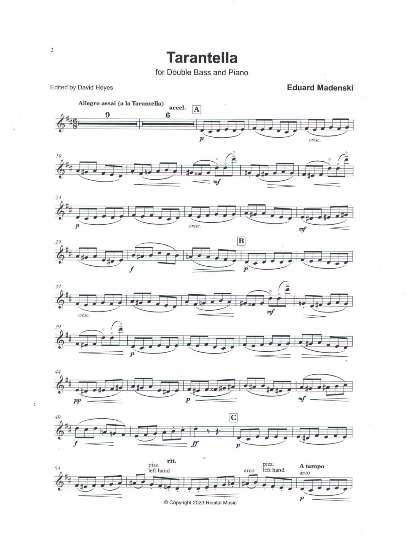 Eduard Madenski: Tarantella for double bass & piano