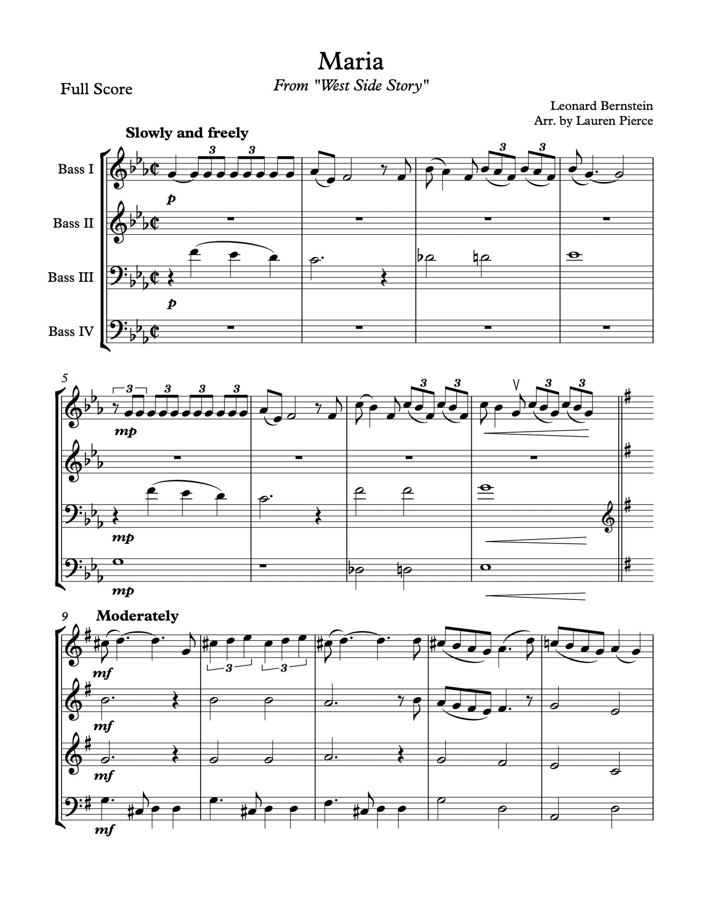 Bernstein: Maria (from 'West Side Story') for 4 Basses (arr. by Lauren Pierce)