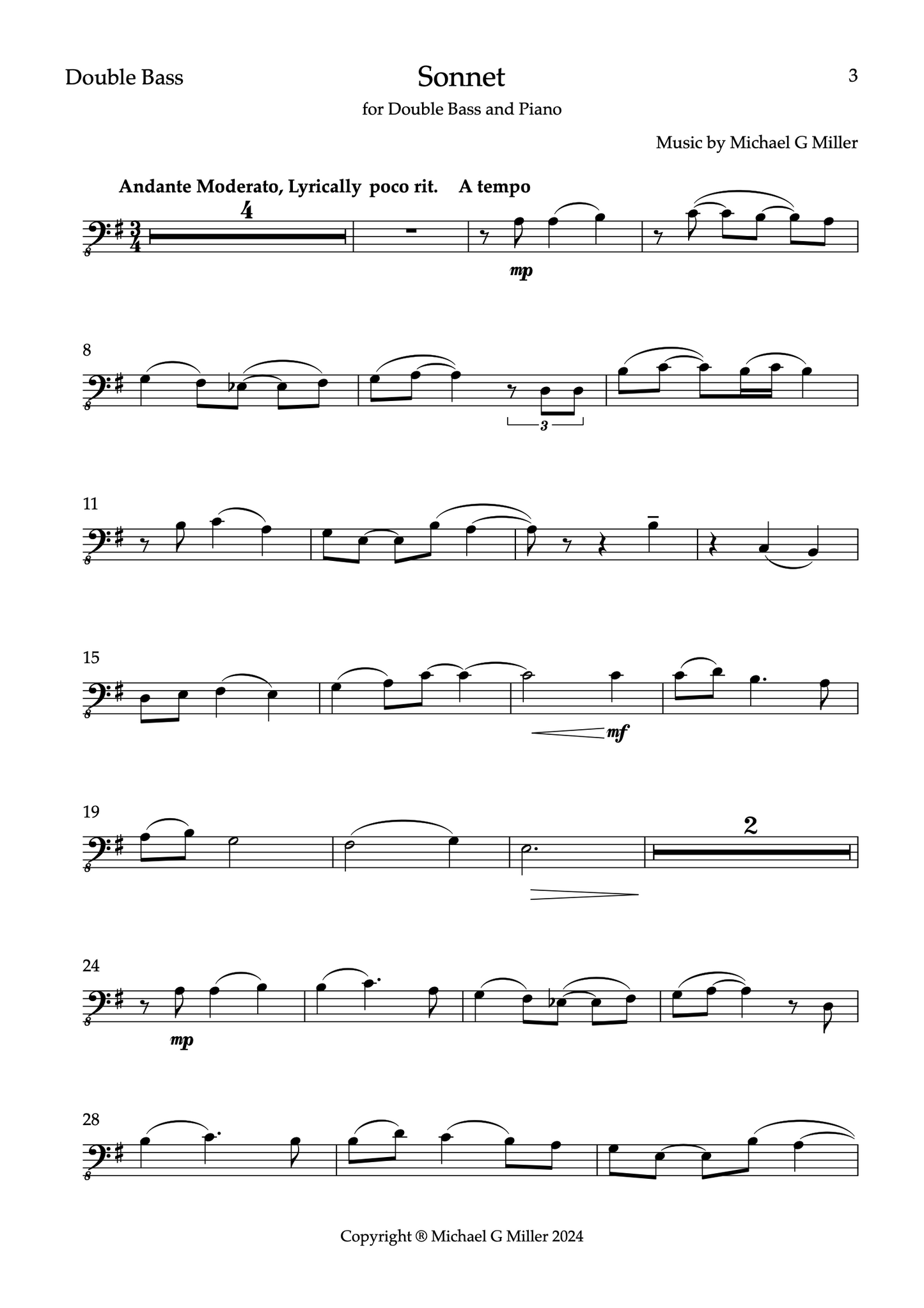 Michael Miller: Sonnet for double bass and piano