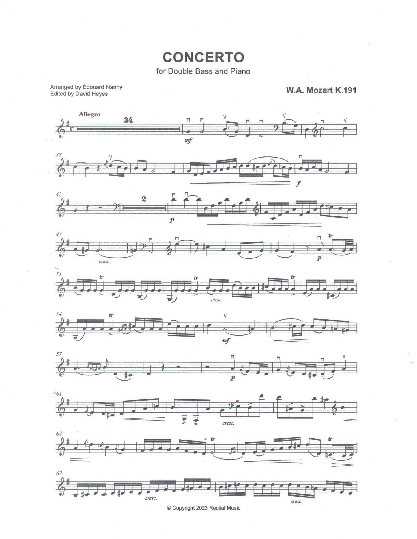 Mozart: Concerto for double bass & piano (originally for bassoon) arr. by Édouard Nanny