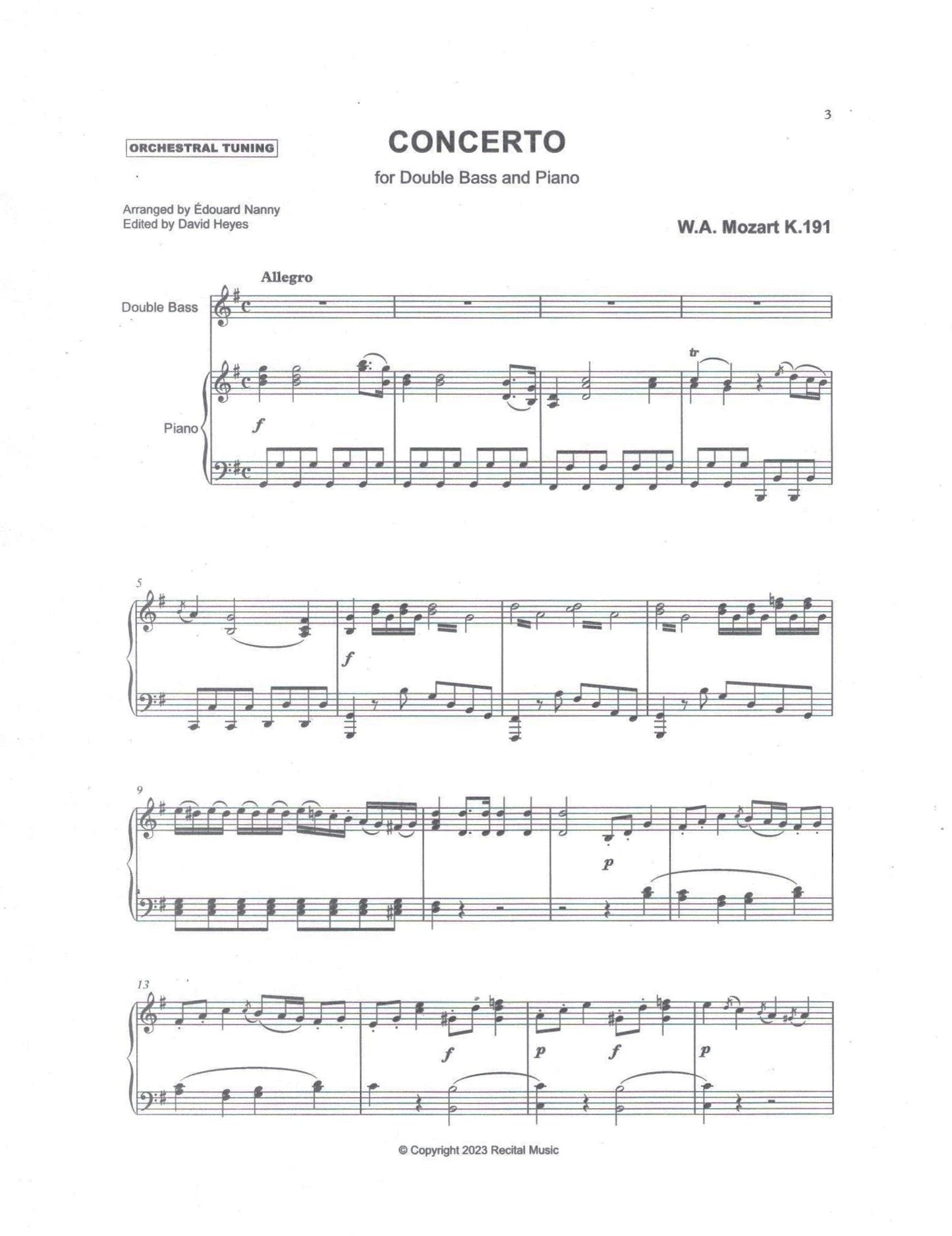 Mozart: Concerto for double bass & piano (originally for bassoon) arr. by Édouard Nanny