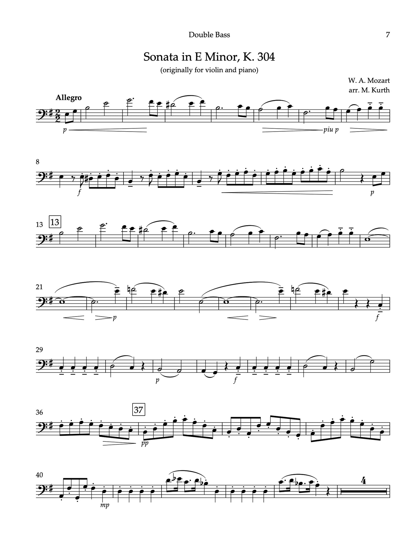 Mozart: Sonatas for Double Bass and Piano, Volume II (arr. Kurth)