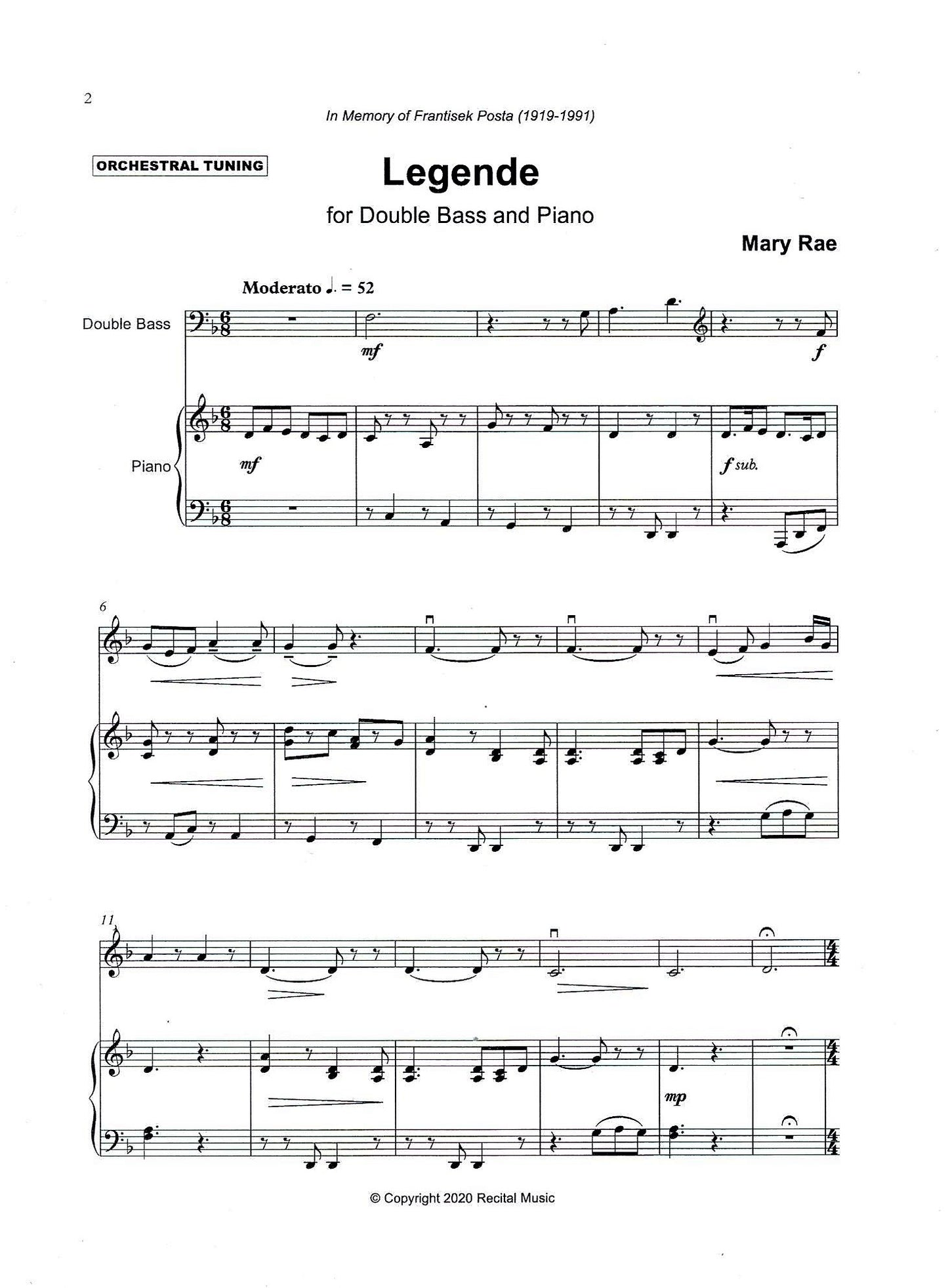 Mary Rae: New Horizons: Five Pieces for double bass & piano