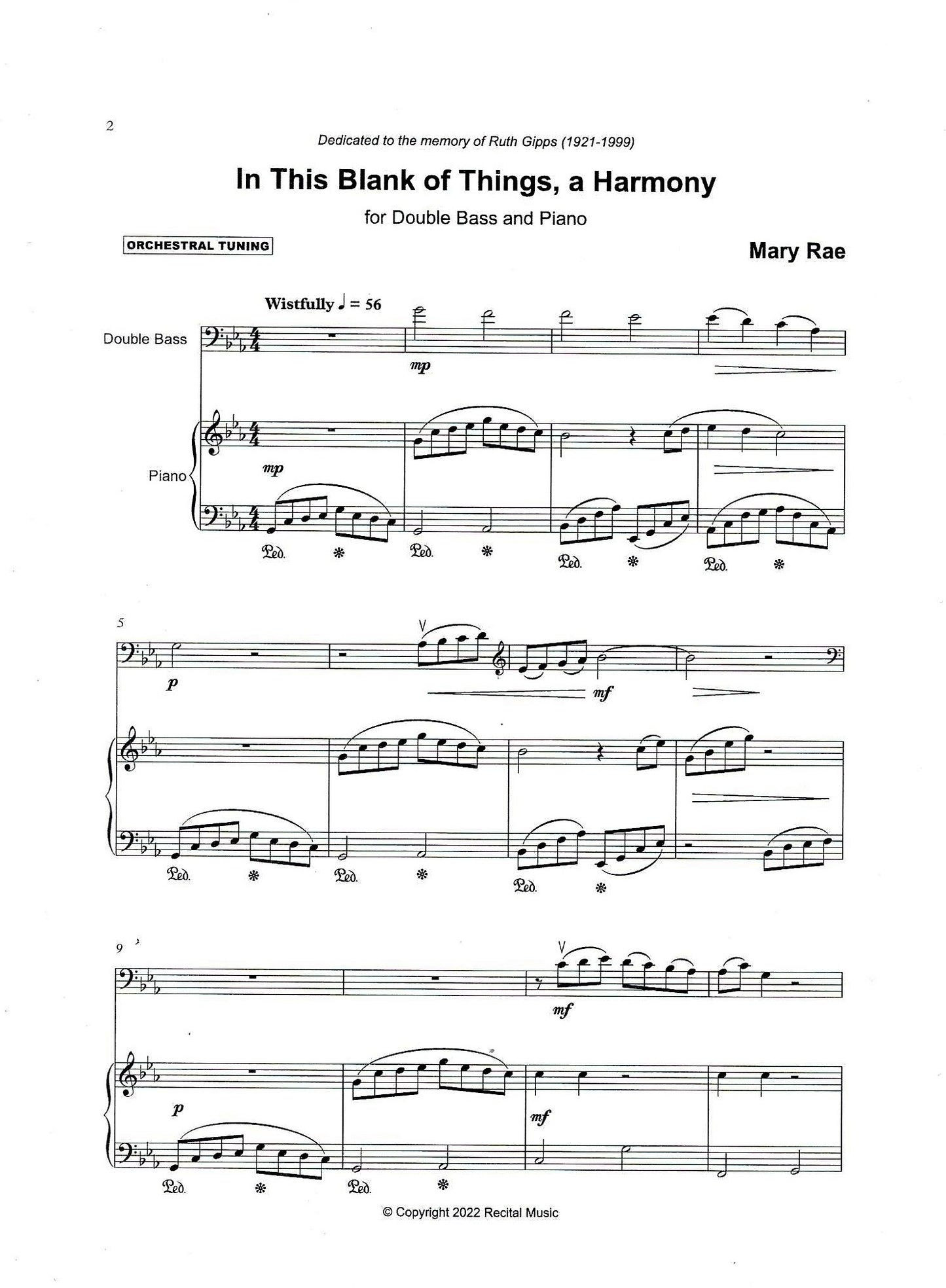 Mary Rae: New Horizons: Five Pieces for double bass & piano