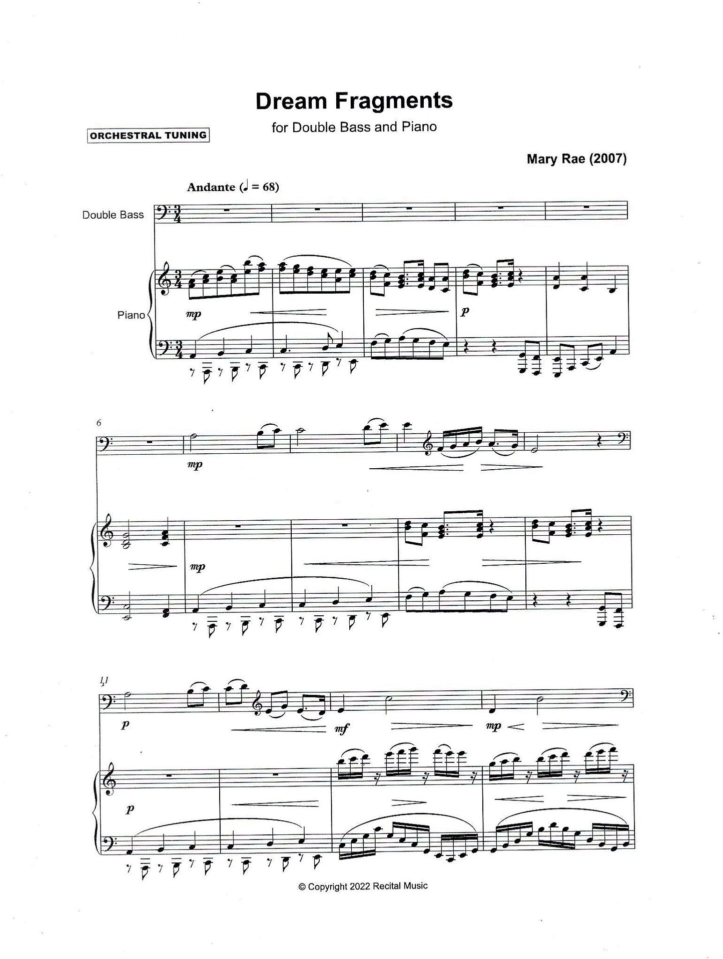 Mary Rae: New Horizons: Five Pieces for double bass & piano