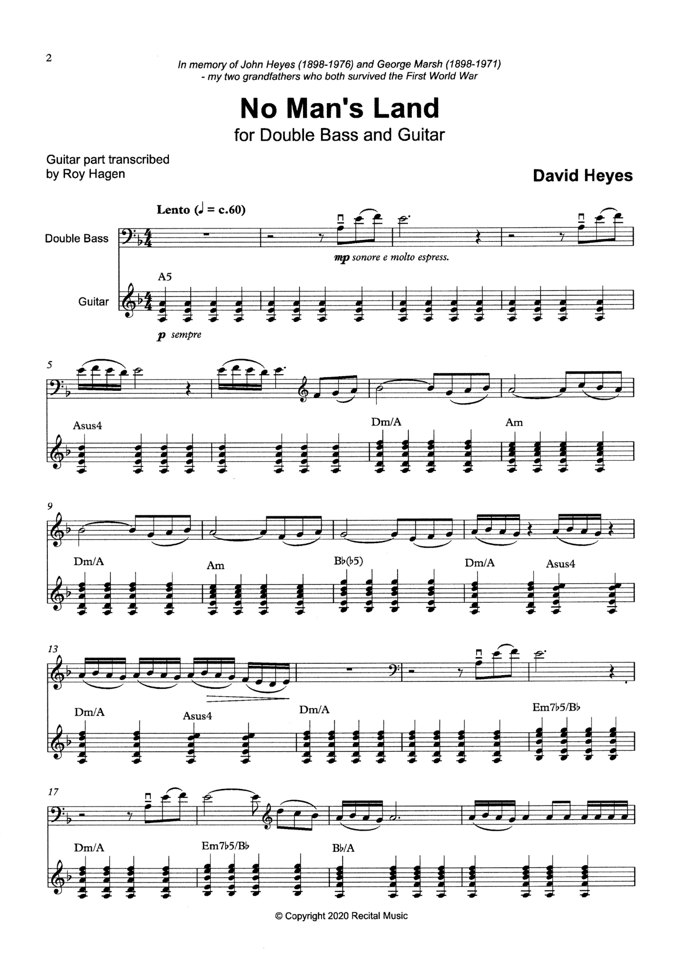 David Heyes: No Man's Land for double bass & guitar