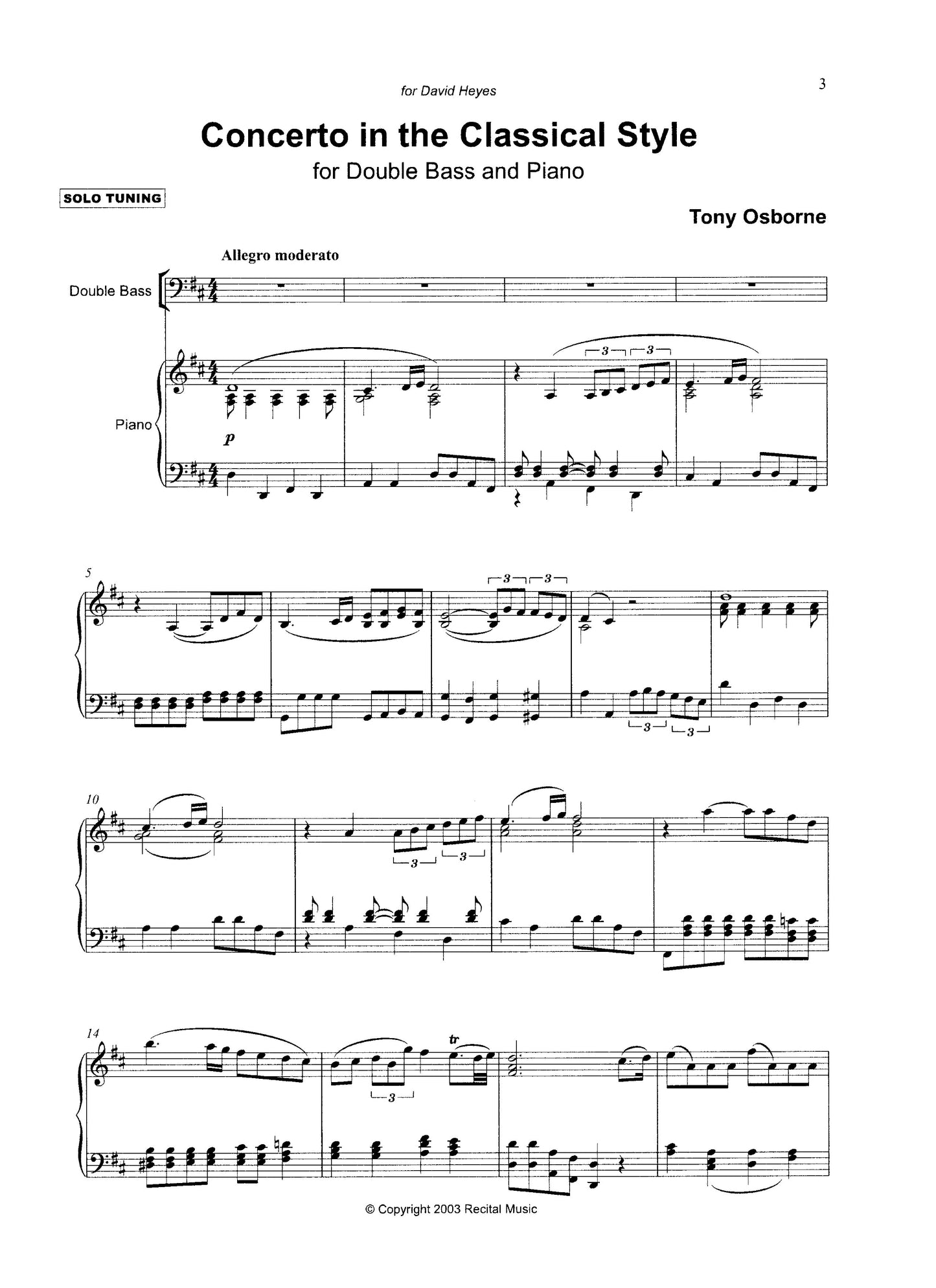 Tony Osborne: Concerto in the Classical Style for double bass & piano