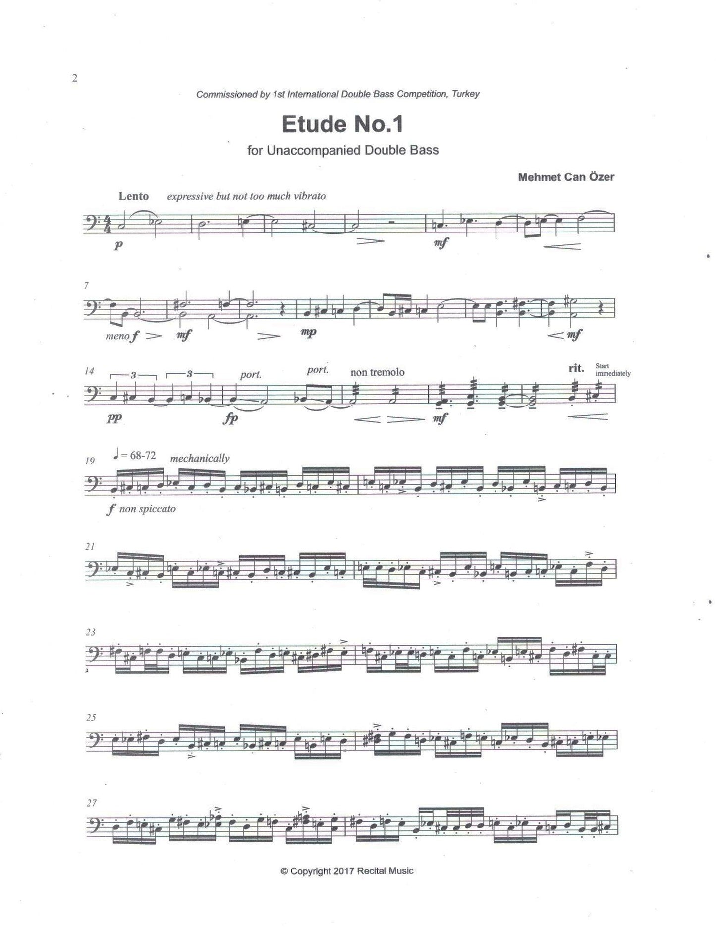 Mehmet Can Ozer: Two Etudes for unaccompanied double bass