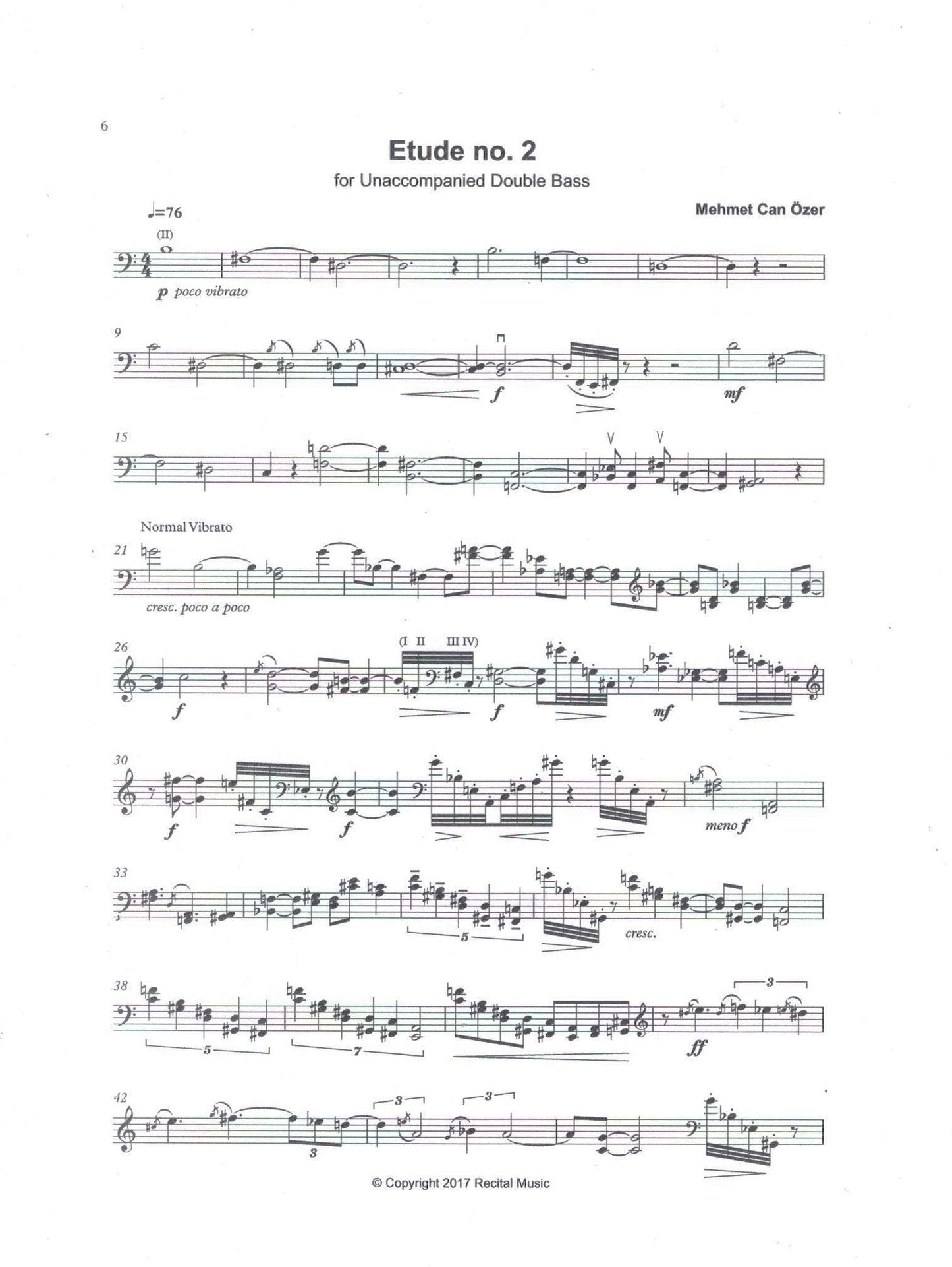 Mehmet Can Ozer: Two Etudes for unaccompanied double bass