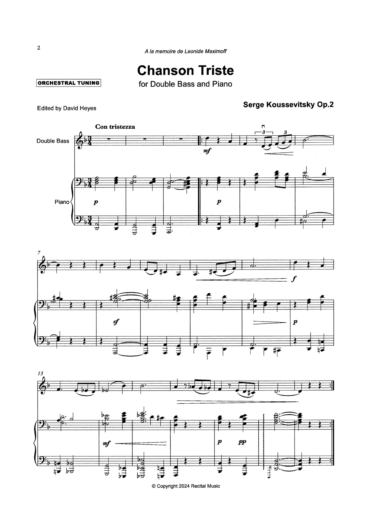 Serge Koussevitsky: Two Salon Pieces for double bass & piano (Op. 2 & 4)